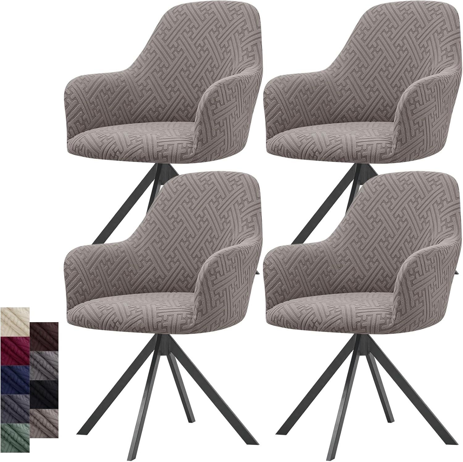 Curved Back Dining Room Chair Covers with Arms Stretch Accent Swivel Bar Stool Chair Slipcover with Armrest Office Desk Chair Covers Protector for Vanity Living Kitchen Seat Cover for Chairs