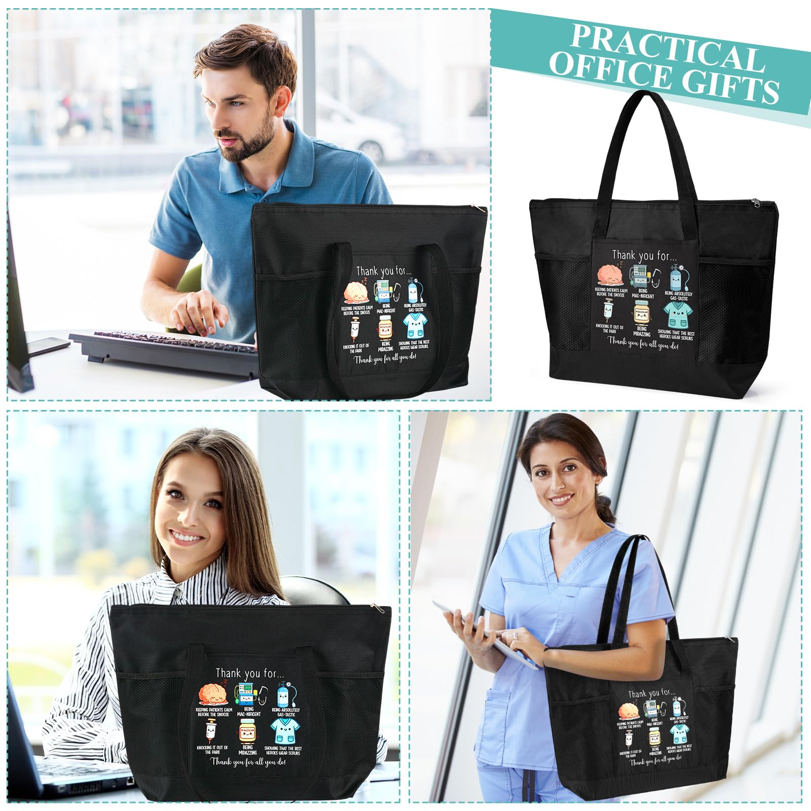 10 Pcs Anesthetist Appreciation Tote Bags for Women Men Thank You Crna Gifts for Nurse Anesthesiology Work Office