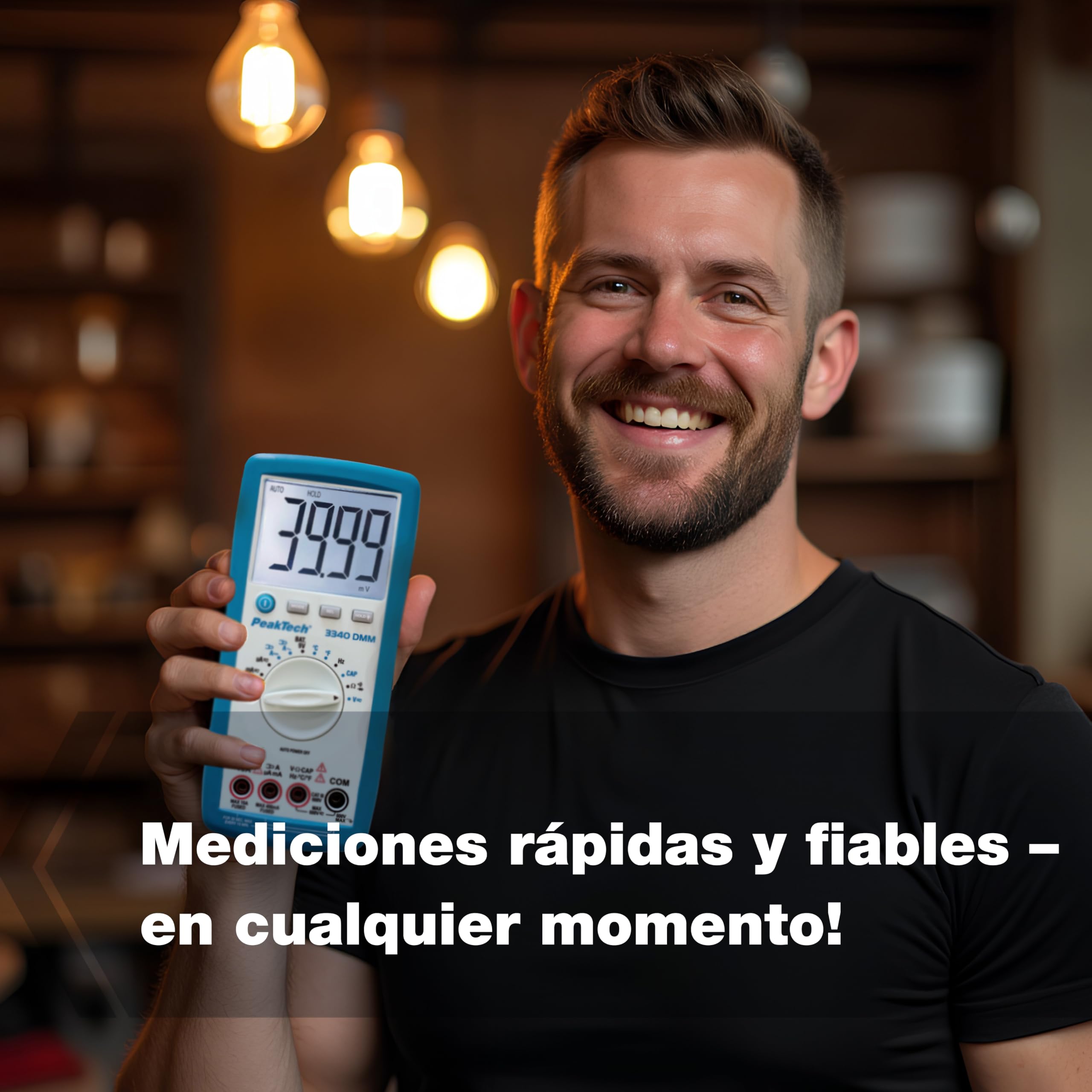 PeakTech 3340 – Multímetro digital RMS con pantalla LCD extra grande, 4000 cuentas, portátil, rango automático, retención de datos REL, medidor de voltaje, probador de continuidad - CAT III 600 V
