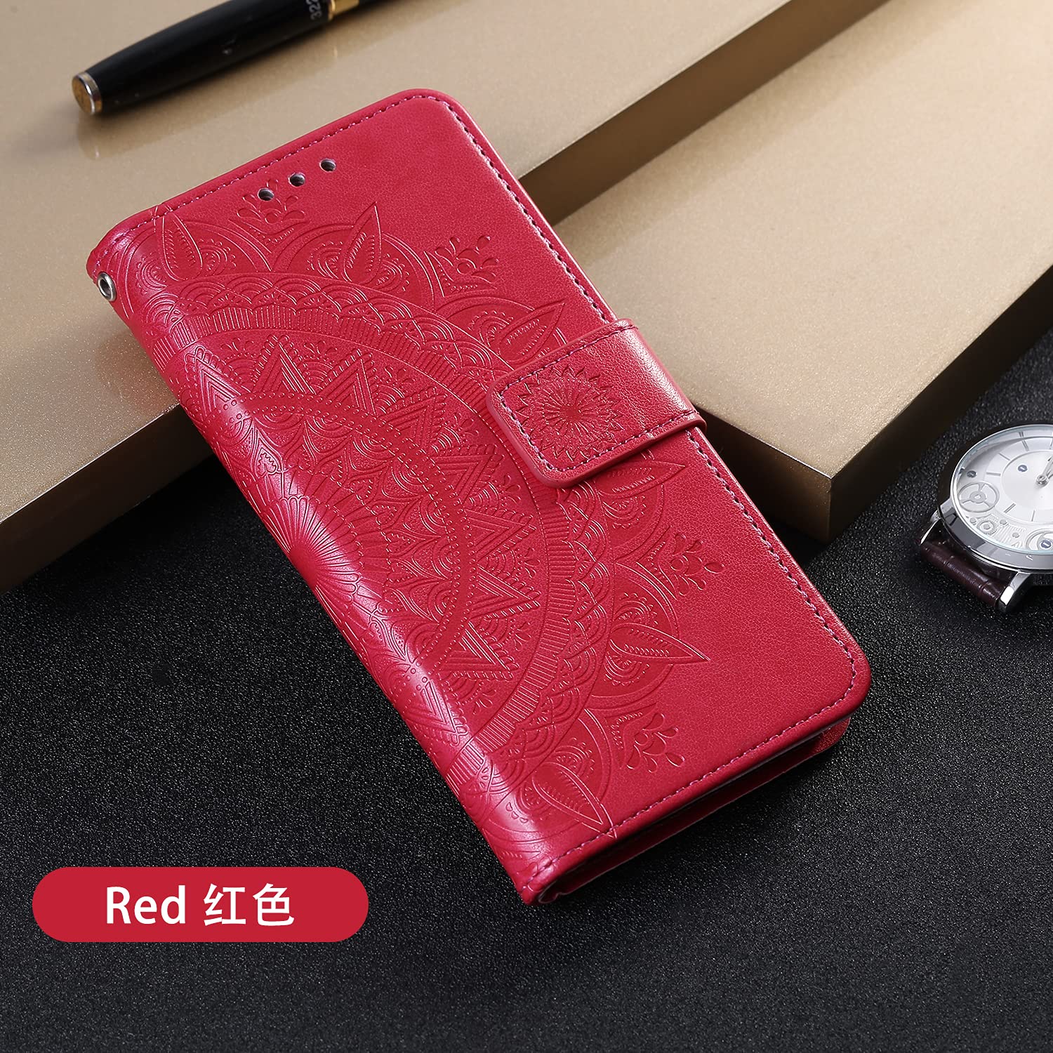 Custodia A Portafoglio In Pelle PU Premium Con Supporto E Chiusura Magnetica Per Huawei P20 Pro, Cover Flip Con 3 Slot Per Carte E Tasca Portafoglio, Colore Rosso - 2