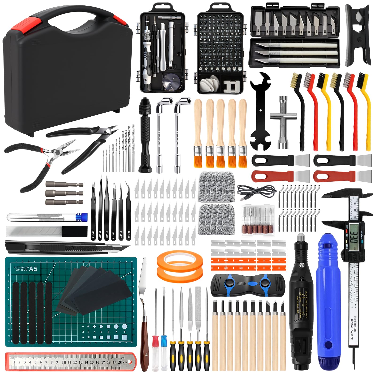 Kit de 342 herramientas de impresora 3D, accesorios de impresión 3D con herramienta de limpieza, herramienta de desbarbado, alicates, alfombrilla de corte, pinzas, regla y otros accesorios de