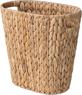 StorageWorks Wicker Waste Basket, Wicker Trash Basket with Built-in Handles, Handwoven Water Hyacinth Trash Can, Wicker Garbage Can for Bedroom, Bathroom, 1 Pack