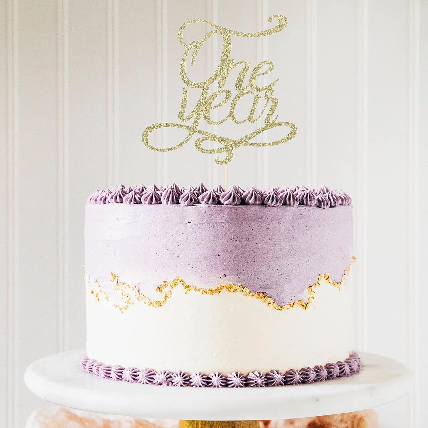 One Year Cake Topper - One Year Married Cake Topper, Golden Glitter Anniversary CakeTopper, 1st Anniversary Decorations