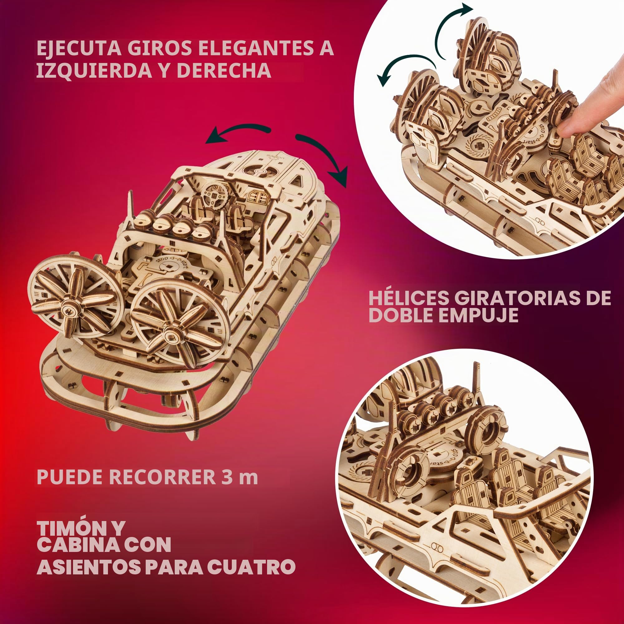 UGEARS Hovercraft de Rescate - Maquetas para Construir Adultos - Puzzle 3D Madera Aerodeslizador - Maqueta Barco Madera Mecánica con Detalles Realistas - Ideal para Amantes de Maquetas y Puzzles 3D