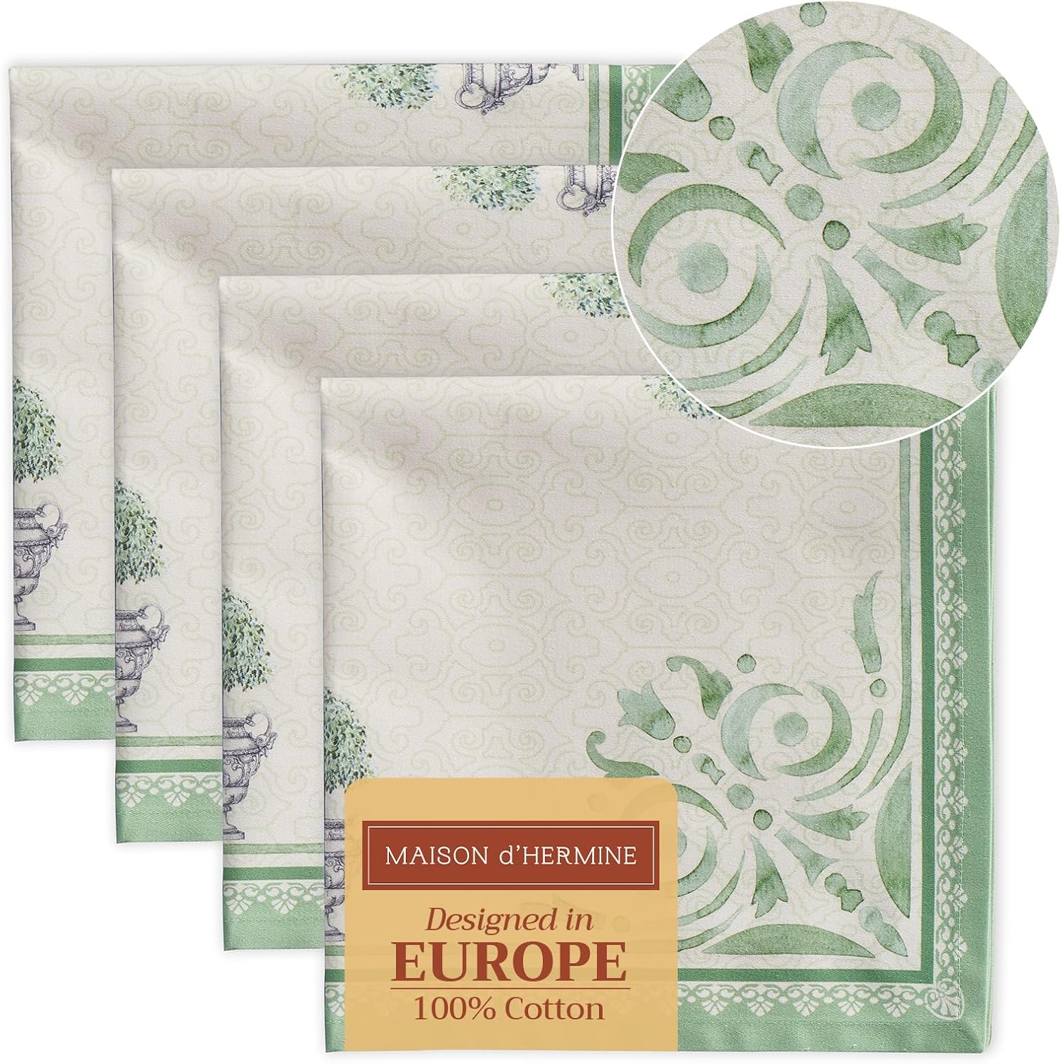 Maison d' Hermine Cloth Napkins Set of 4 100% Cotton Everyday Reusable Square Napkins Cloth Washable, Dinner, Party, Wedding, Restaurant, Spring/Summer (Jardin Du Roy, 20" x 20") 05 - Jardin Du Roy 20" x 20" (Set of 4)
