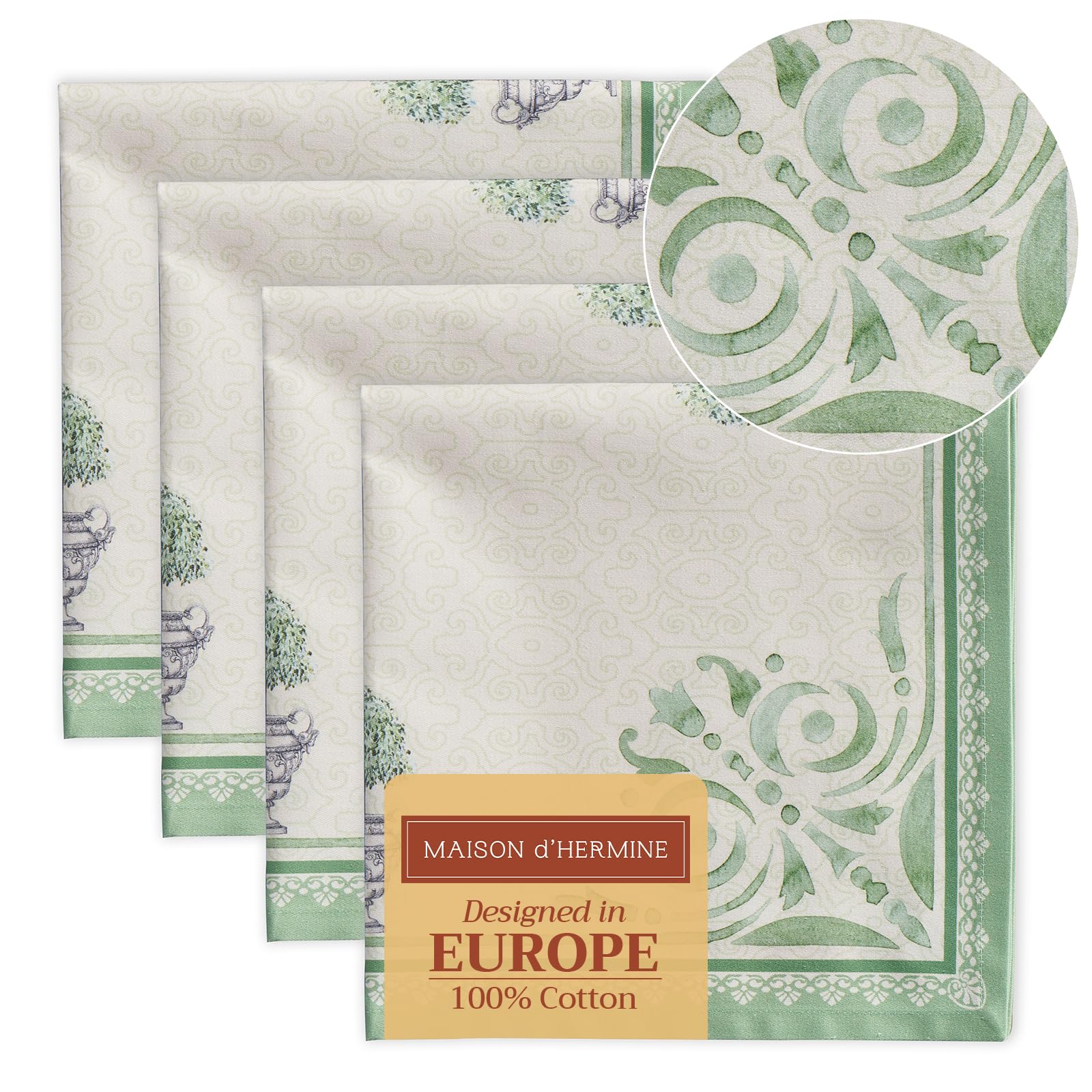 Maison d' Hermine Cloth Napkins Set of 4 100% Cotton Everyday Reusable Square Napkins Cloth Washable, Dinner, Party, Wedding, Restaurant, Spring/Summer (Jardin Du Roy, 20" x 20")