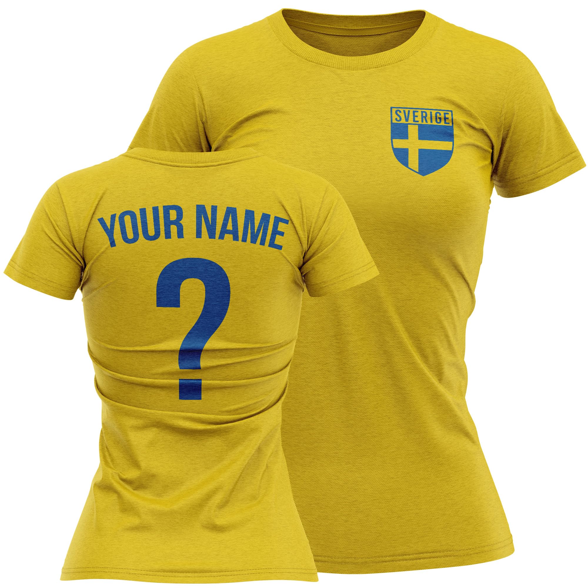 Sweden Womens Football T Shirt - Sverige Team Name Number Design Tshirt - Swedish Ladies Fan Kit Top, XL, Yellow