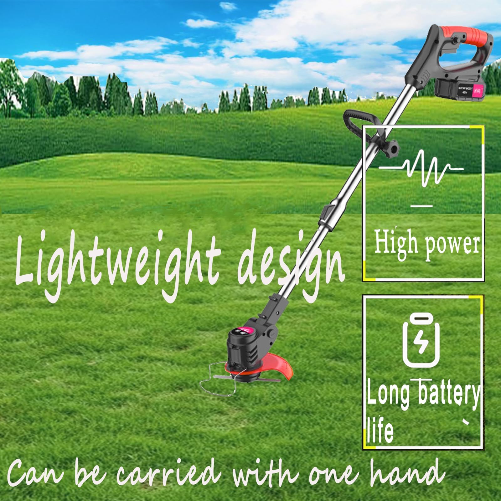 Désherbeur électrique sans fil léger avec 2 piles, 21 V, utilisé pour la pelouse, le jardin, la cour (noir)