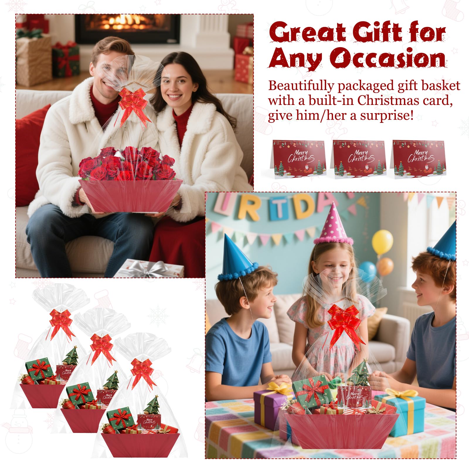 Axlyca Panier Cadeau,25 X 17 X 9 Cm Panier De Présentation Vide Set,Panieri Cadeau Vide Avec Sac Cadeaus,Nœud,Carte De Vœux,Paniers Garni Kraft Pour Anniversaire,Mariage,Paniers Cadeaus De Noël, 5PCS