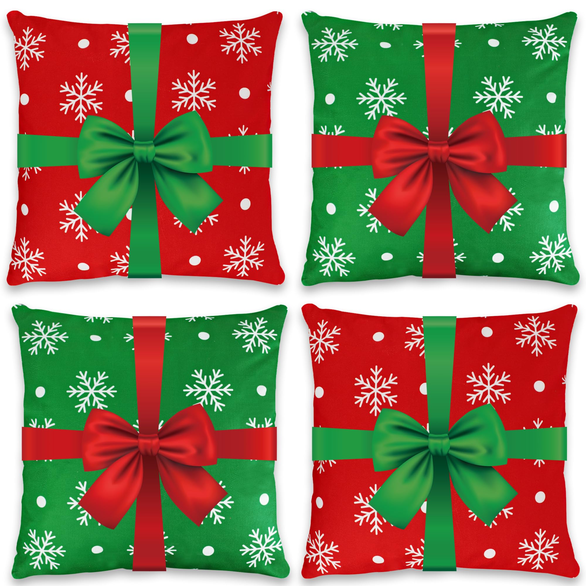 AVOIN Christmas Throw Pillow Covers Set Of 4 - 18x18 Inch Merry & Bright Holiday Truck Snowflake Design - View #3