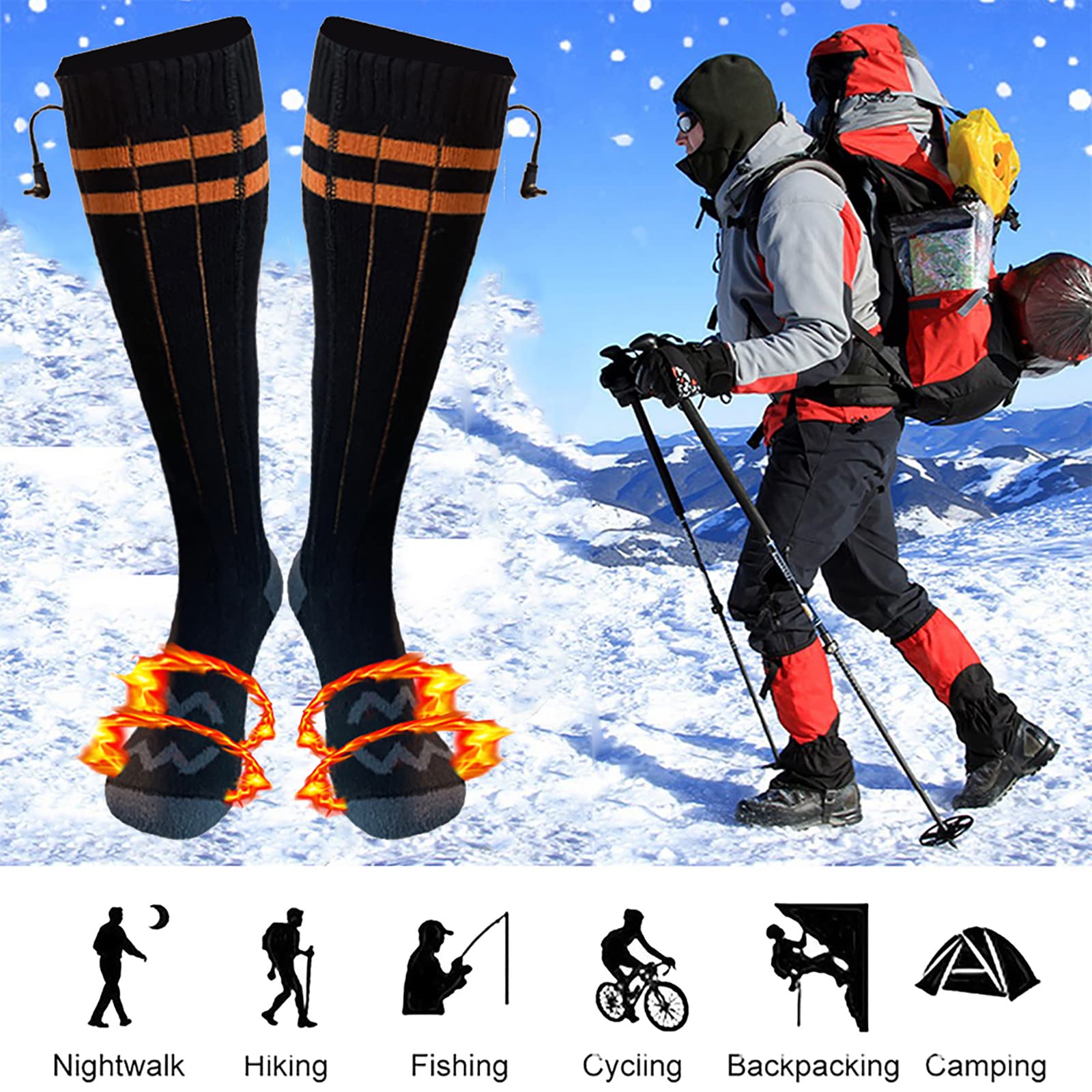 Beheizte Socken Zum Skifahren Im Freien Bequeme Winterwarme Wiederaufladbare Elektrische Socken mit Vollem Fuß, Batteriebetrieben für Männer und Frauen