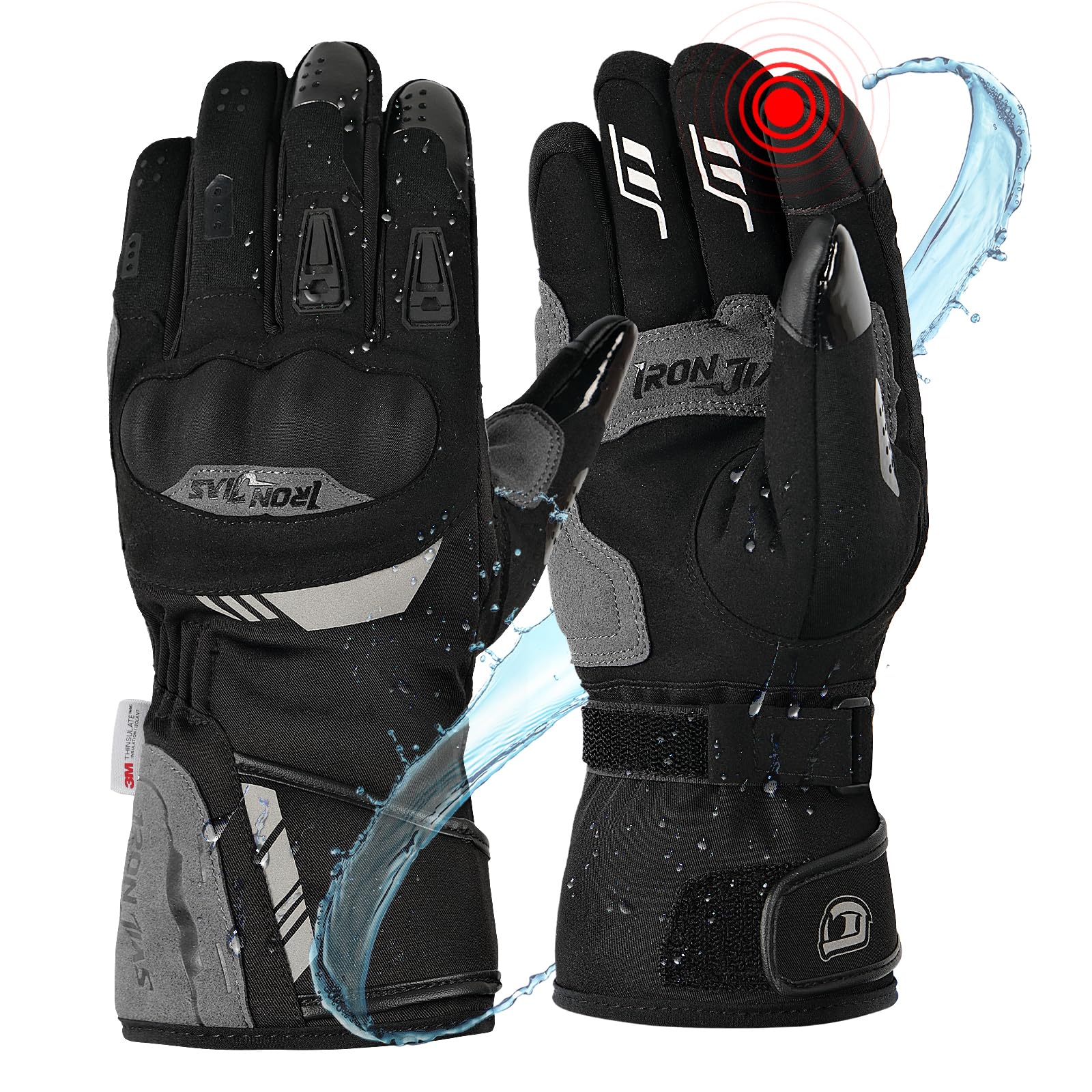 IRON JIA'S Motorradhandschuhe Winter Herren,Warm Winter MotorradHandschuhe,wasserdichte,Touchscreen winterhandschuhe mit Knöchelschutz,für Winter Outdoor Sportarten,Motorrad,Skifahren