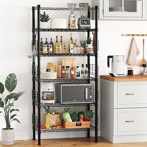 Miniatura 9 de Estantes de almacenamiento de metal de 5 niveles, estantes de pie para garaje, cocina, baño, balcón y sala de estar, estantería estrecha de metal