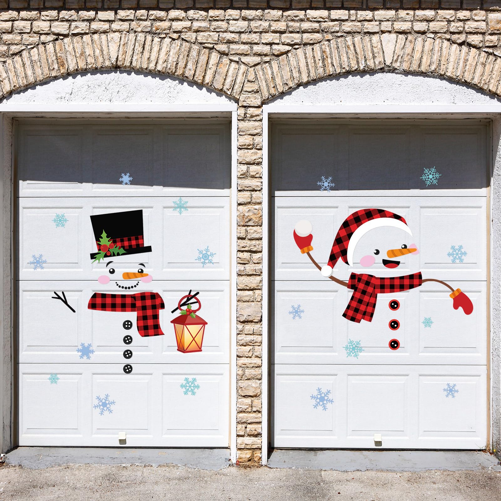 2 Blatt Weihnachten Tür Dekorationen Weihnachten Tür Aufkleber Große Schneemann Hirsch Aufkleber Weihnachtssticker für Kühlschrank Fenster Metall Tür Weihnachtsdeko (Karo im Rot Schwarz)