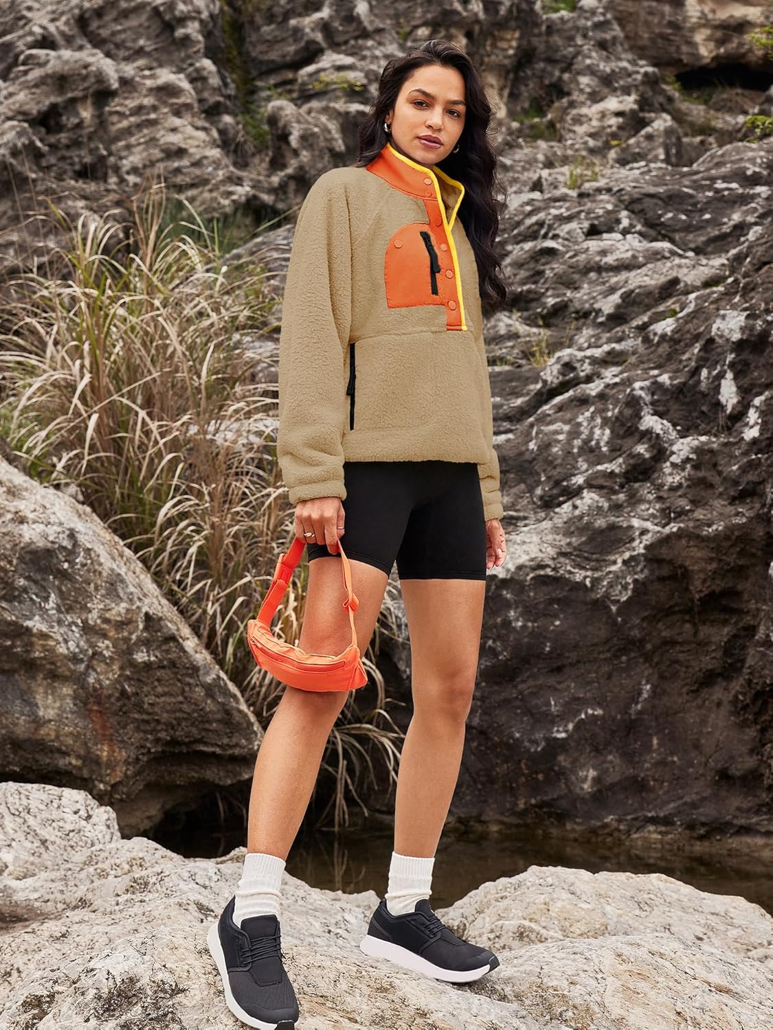 Nirovien Womens Fleece Pullover Long Sleeve Sherpa Jacket Button Down Fuzzy Sweatshirt Warm Outwear with Pockets - Image 5