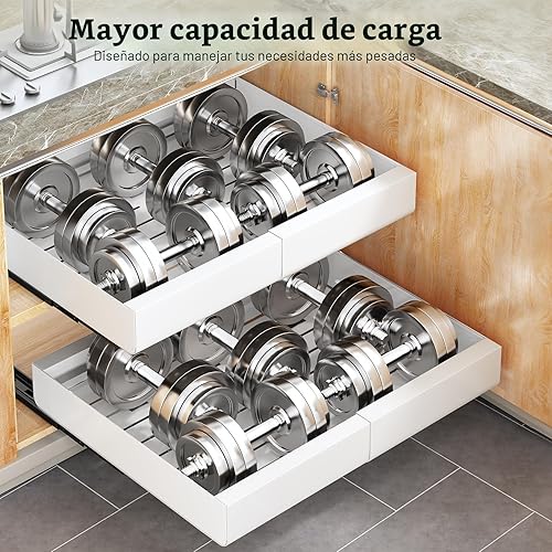 Miniatura 6 de Organizador de gabinete extraíble, expandible (12"-20") cajones deslizantes de servicio pesado fijados con película nano adhesiva para ollas