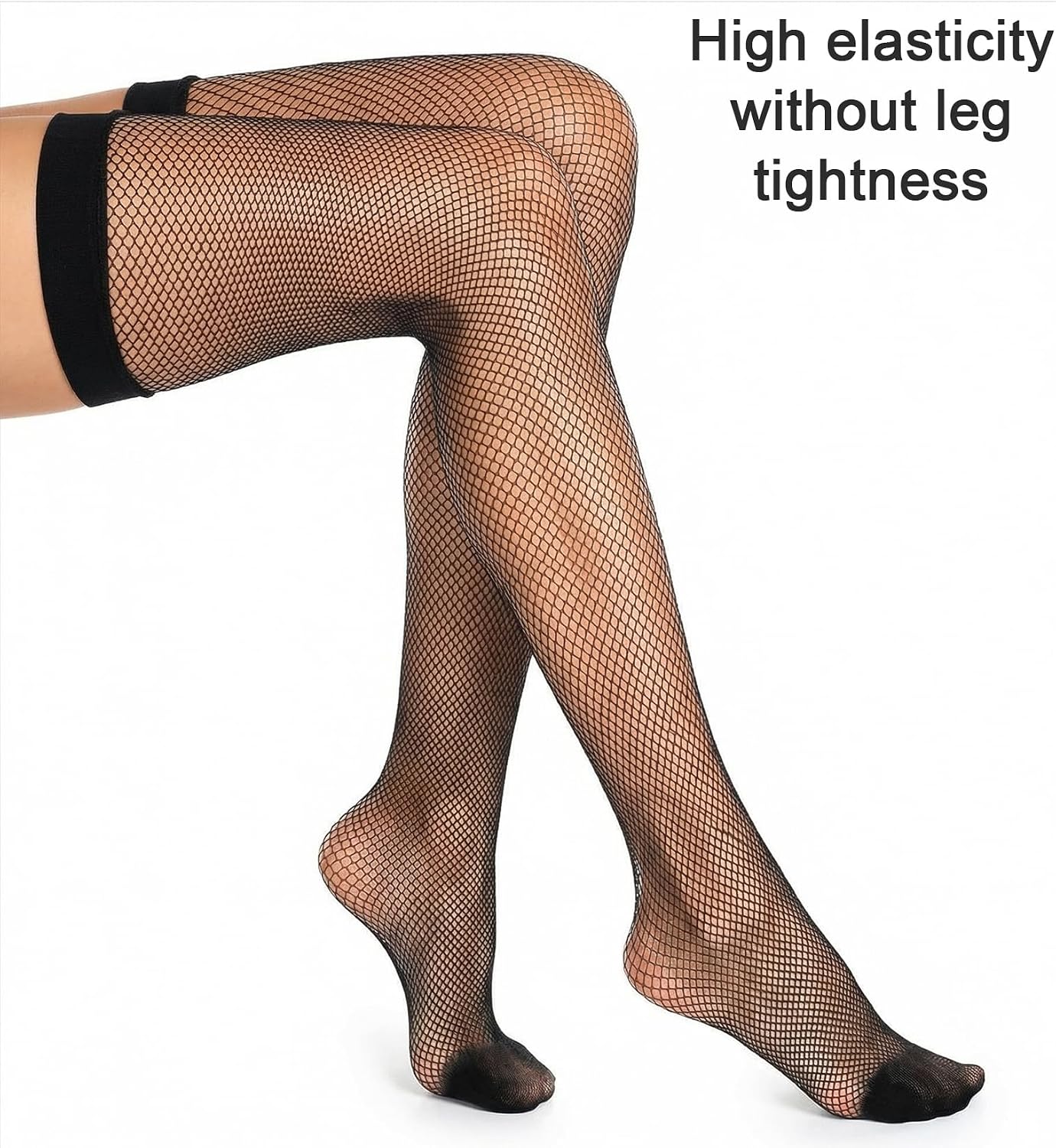 Thigh High Fishnets, 2 Pairs Fishnet Thigh Highs Stockings, Elastic Slimming Leg-Shaping Black Fishnet Stockings for Women