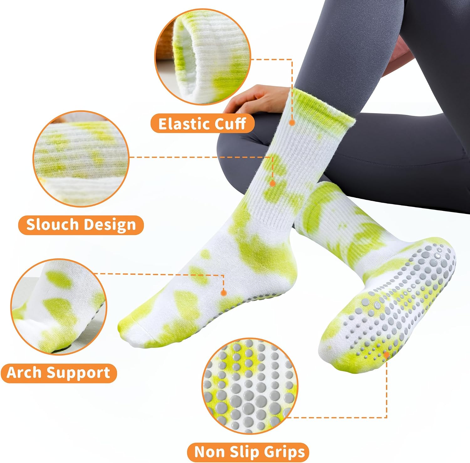 Grip Socks Pilates for Women- Cute Pilates Socks- Tie Dye Non Slip Grippy Sock Woman for Yoga Barre Dance