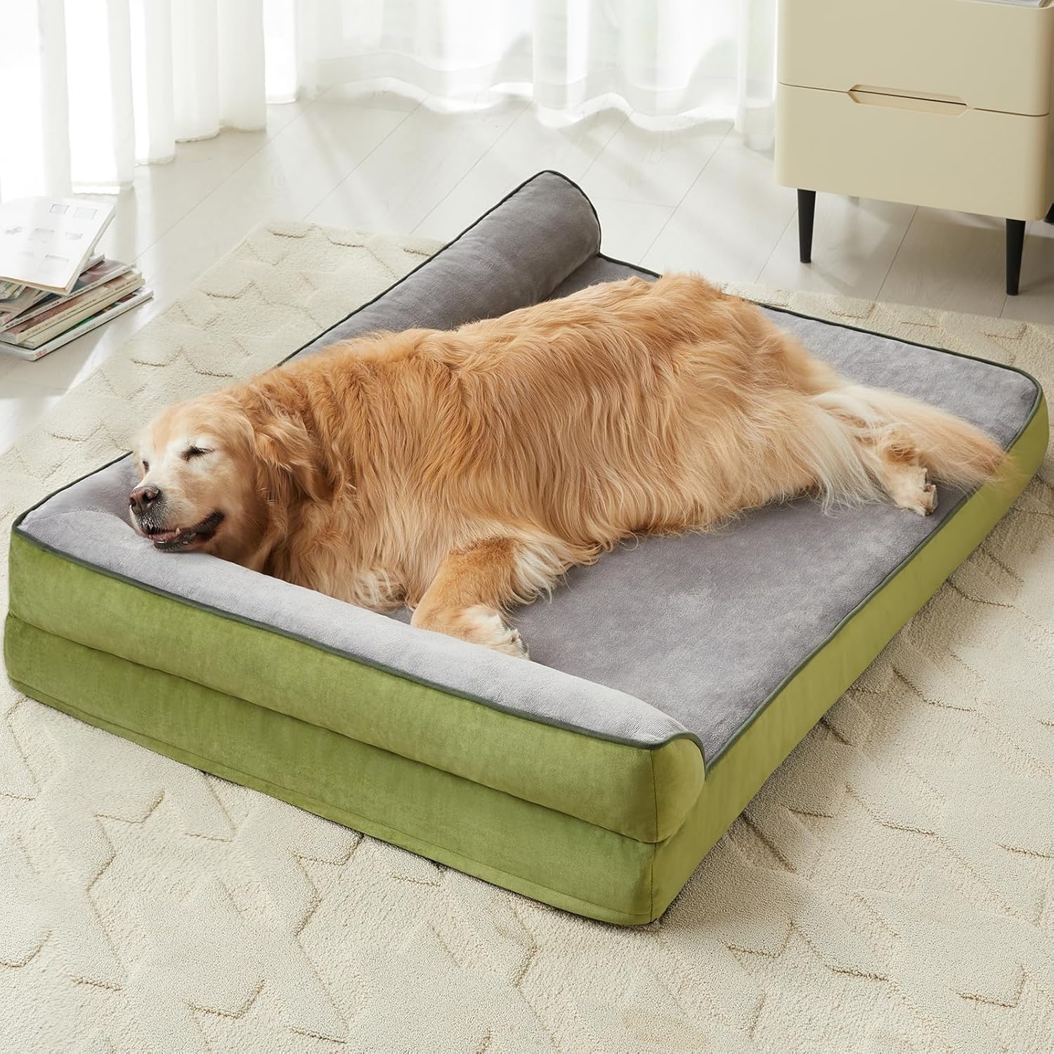 Gorgeous Dog Beds Memory Foam Orthopadic Large Bed Waterproof Layer for Labrador, Bulldog, Retriever, Poodle, Large Breed Dogbed (Grey Green, 36x27x4)-image-14