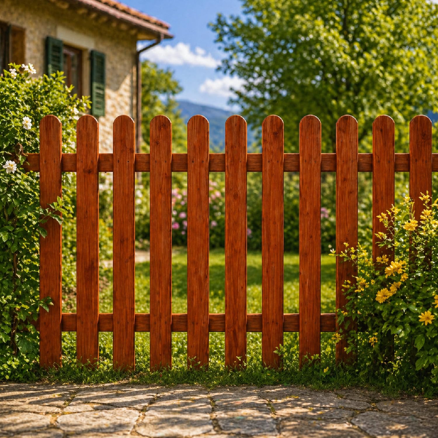 Staccionata In Legno Di Pino Per Giardino Orto E Recinzione Decorativa Con Doghe Arrotondate Barriera Esterna Resistente Alle Intemperie 200 x 80 Cm Legno Scuro