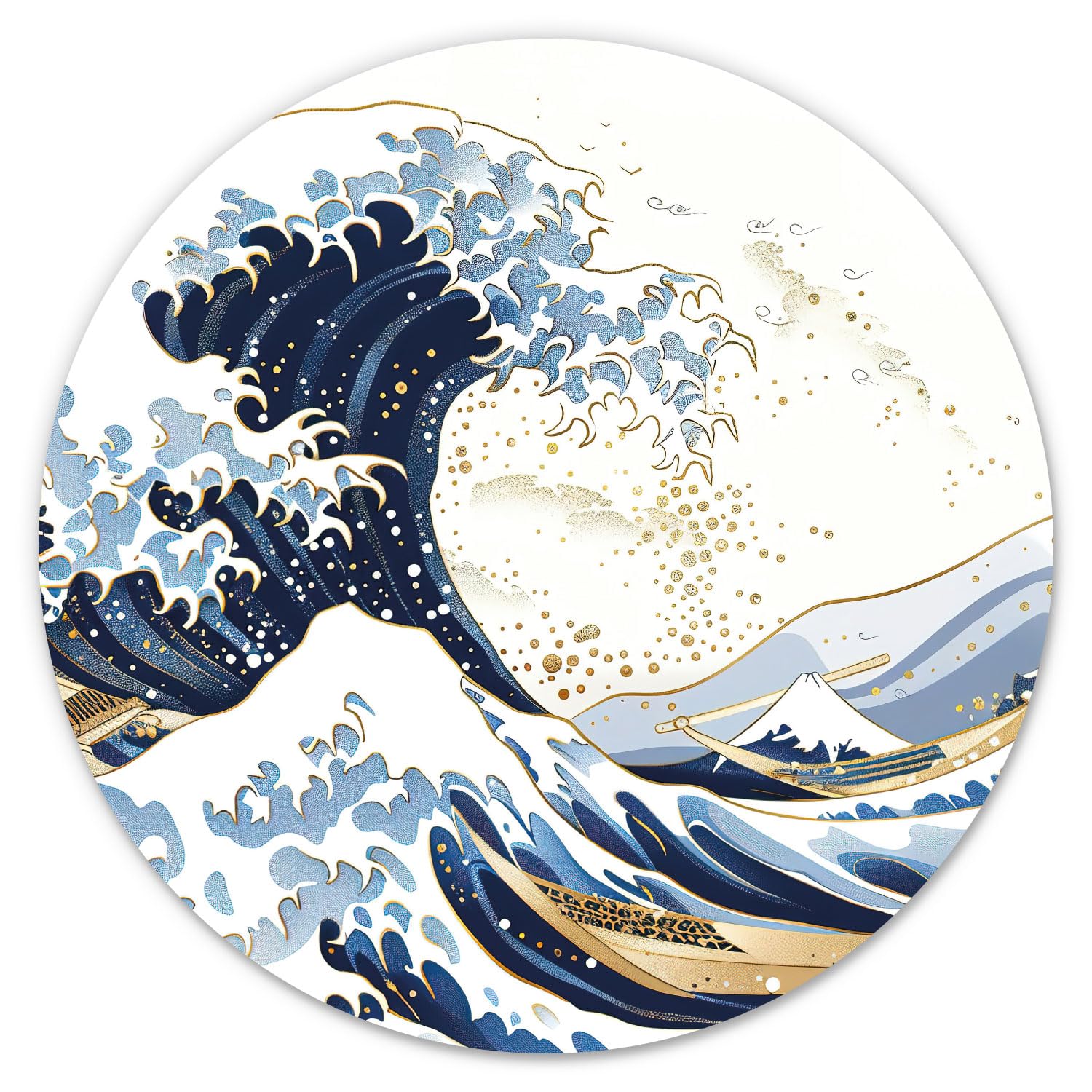 younikat Mauspad mit der großen Welle Motiv I Ø 22 cm rund I Mousepad in Standard-Größe I rutschfest I Japanisch Blau I dv1459