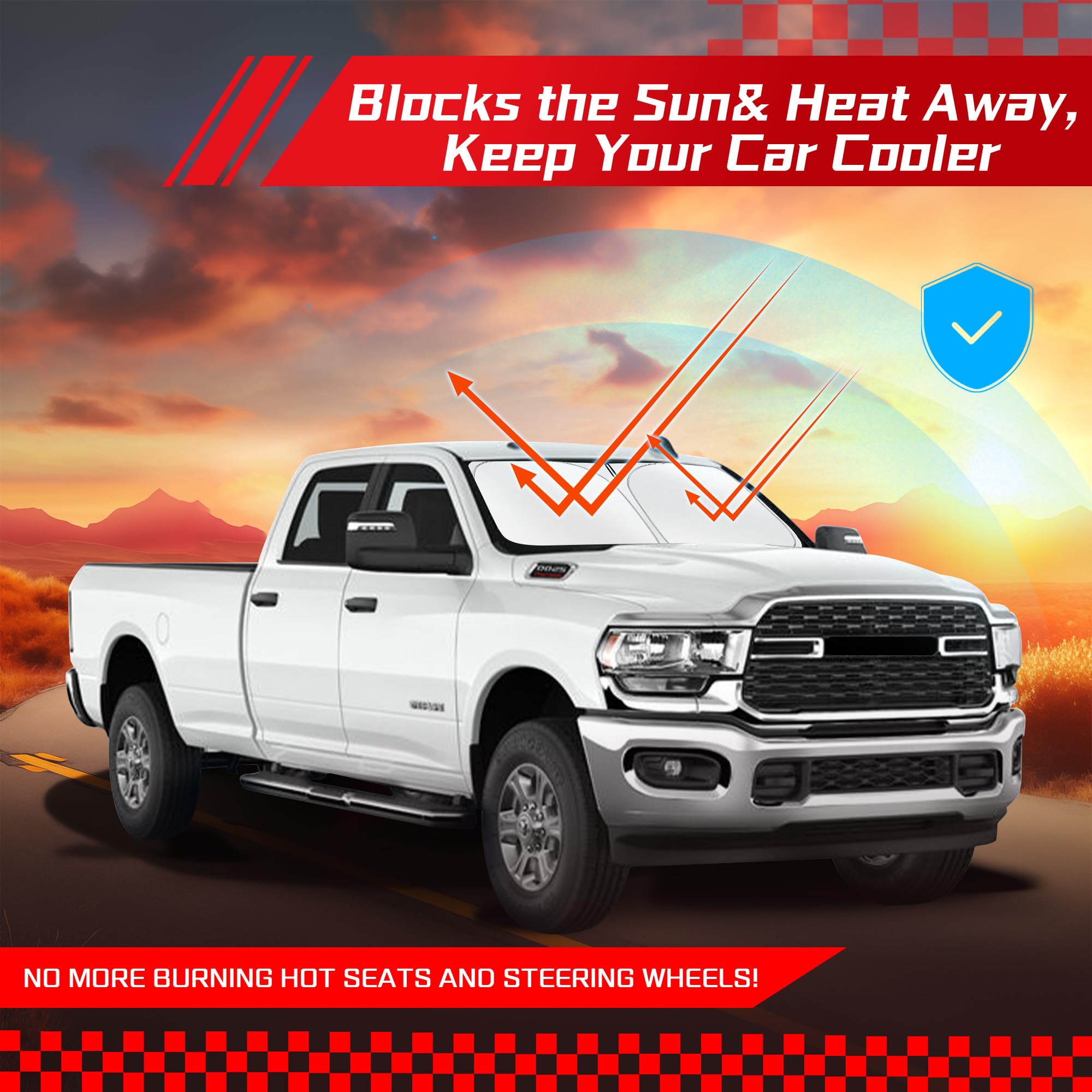 ARISMOTOR Parasol para Parabrisas Dodge RAM 2500 3500 2010-2025, Ajuste Personalizado, Plegable, Parasol para Parabrisas Delantero, Parasol Parasol para Parabrisas Delantero, bloquea los Rayos UV