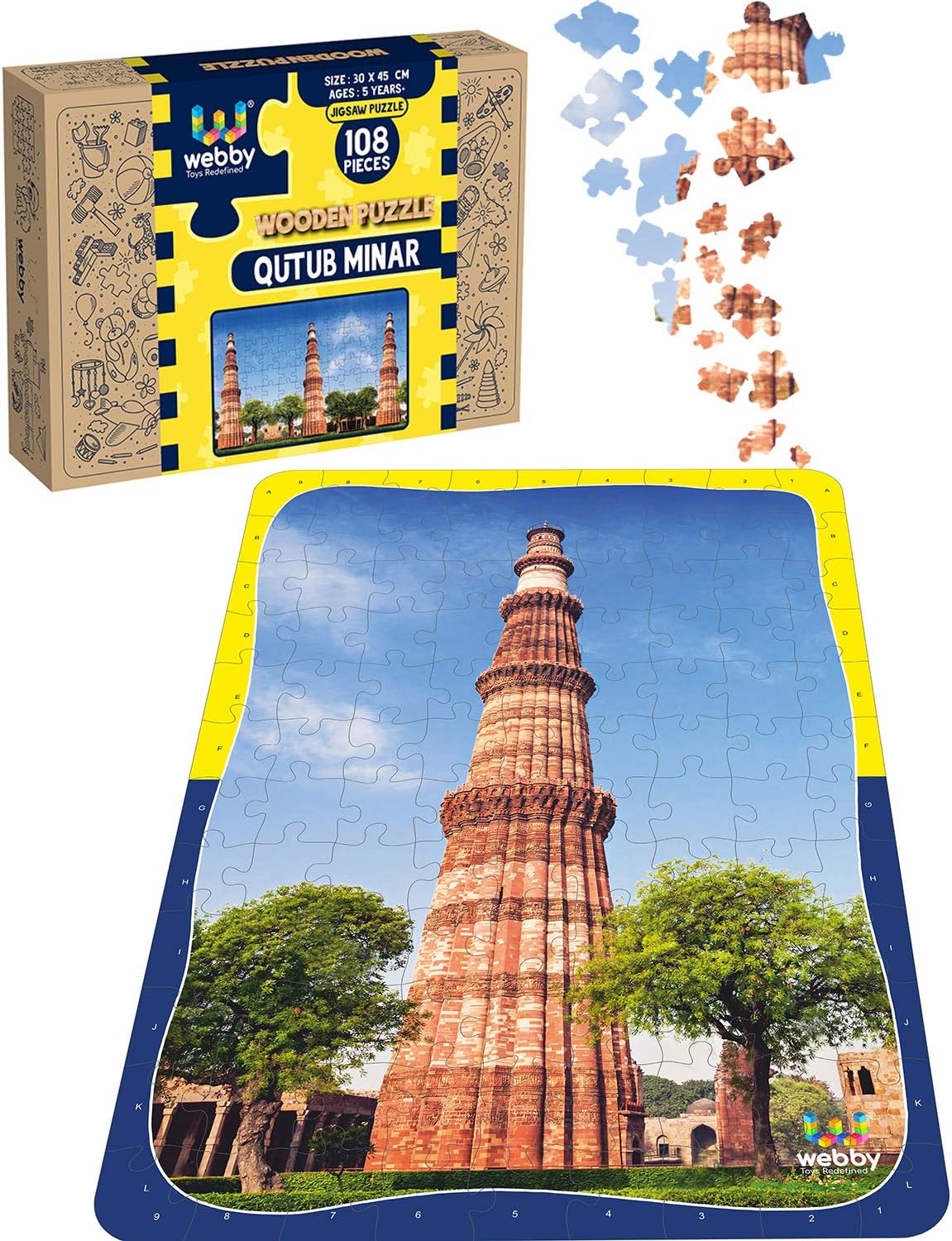 Webby Qutub Minar Wooden Jigsaw Puzzle, 108 Pieces
