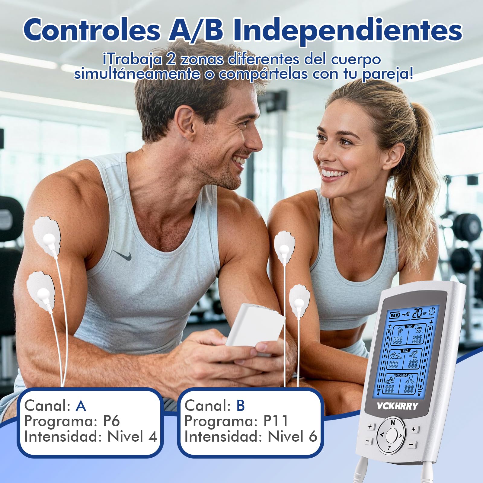 3 en 1 Electroestimulador Muscular de 36 programas, con función TENS EMS Masaje, 20 Niveles de Intensidad para Muscular Relajación, 2 Canales y 10 Electrodos, Función de Masaje
