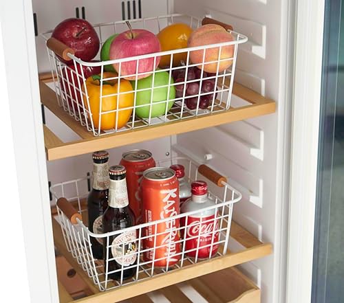 Miniatura 6 de Cestas de alambre para despensa doméstica con asas, paquete de 2, cestas organizadoras de almacenamiento para encimera, armario, dormitorio, baño,