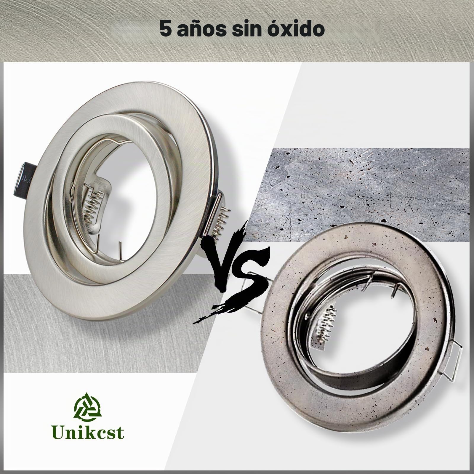 Set de Focos Empotrables GU10, 20x Marcos de Montaje en Metal Cepillado con Casquillo Cerámico GU10, Ø76-90 mm, Orientables a 30°, Para Lámparas LED o Halógenas, Diámetro de 98 mm, Forma Redonda