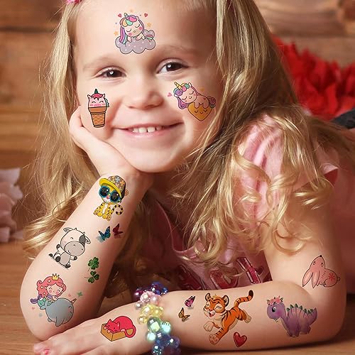 Miniatura 4 de FANRUI 60 hojas de más de 500 patrones de tatuajes temporales de dibujos animados para niños y niñas, diseño de sirena, unicornio, dinosaurio,