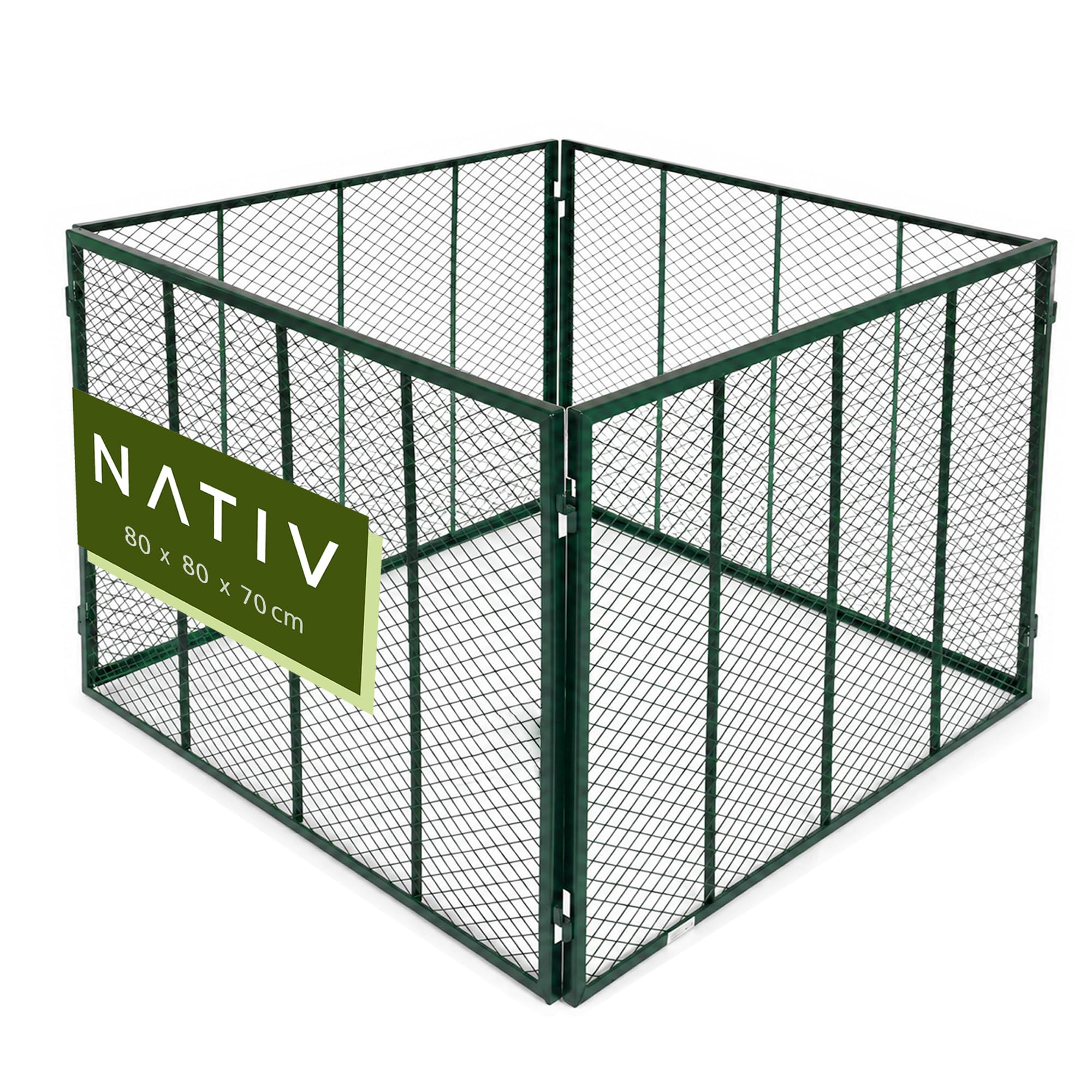 NATIV Garten Metallkomposter 80x80x70 cm dunkelgrün, Komposter mit 448 Liter Volumen, Drahtkomposter für eigenen Kompost, Metall Komposter als Kompostsieb nutzbar, Kompostierer
