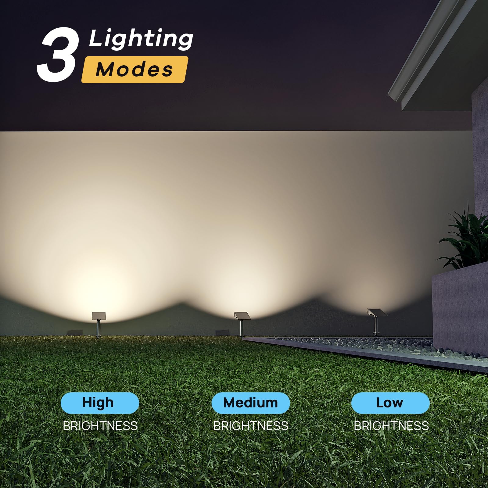 Consciot Luces solares para exteriores, focos solares de luz diurna de 6500 K, iluminación de paisaje impermeable para patio, jardín, árbol, camino, casa, patio, decoración al aire libre, paquete de 4 | Iluminación de paisaje para patio, jardín, árbol, ca