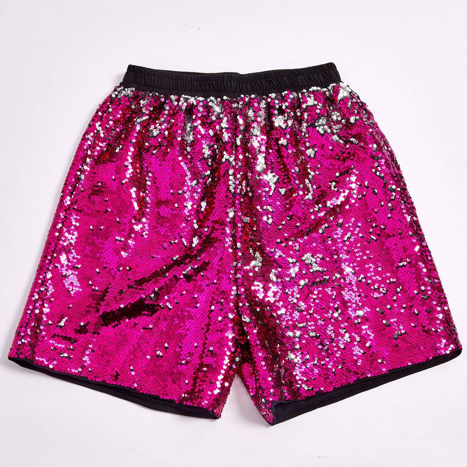 Generisch Calzoncillos tipo bóxer para hombre, con lentejuelas, brillantes, cintura elástica, holgados, para el tiempo libre, para verano, danza, carnaval, cintura alta, disfraz de carnaval, Rosa
