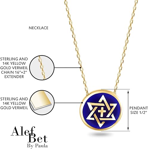 Miniatura 11 de Alef Bet by Paula Collar de cruz y estrella judía de David para mujer Plateado