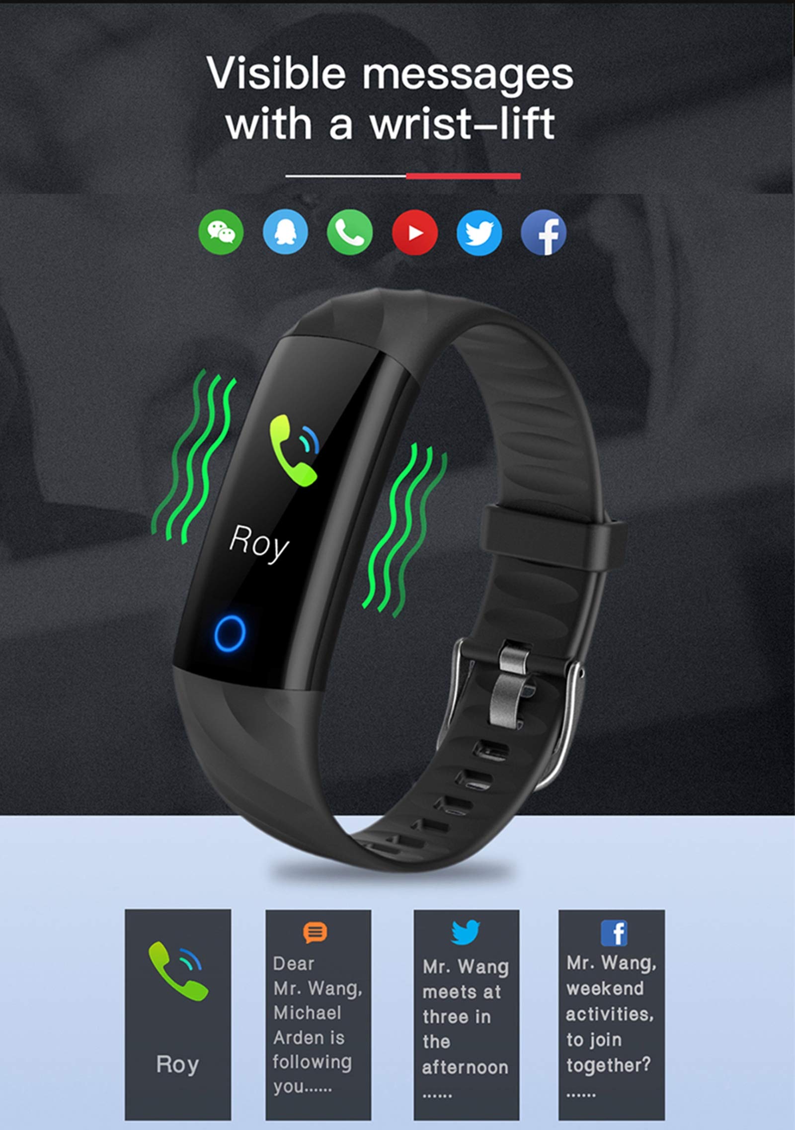 KANBUN Inteligentny zegarek męski puls ciśnienie krwi monitorowanie temperatury ciała IP68 wodoodporna bransoletka damski smartwatch (E)