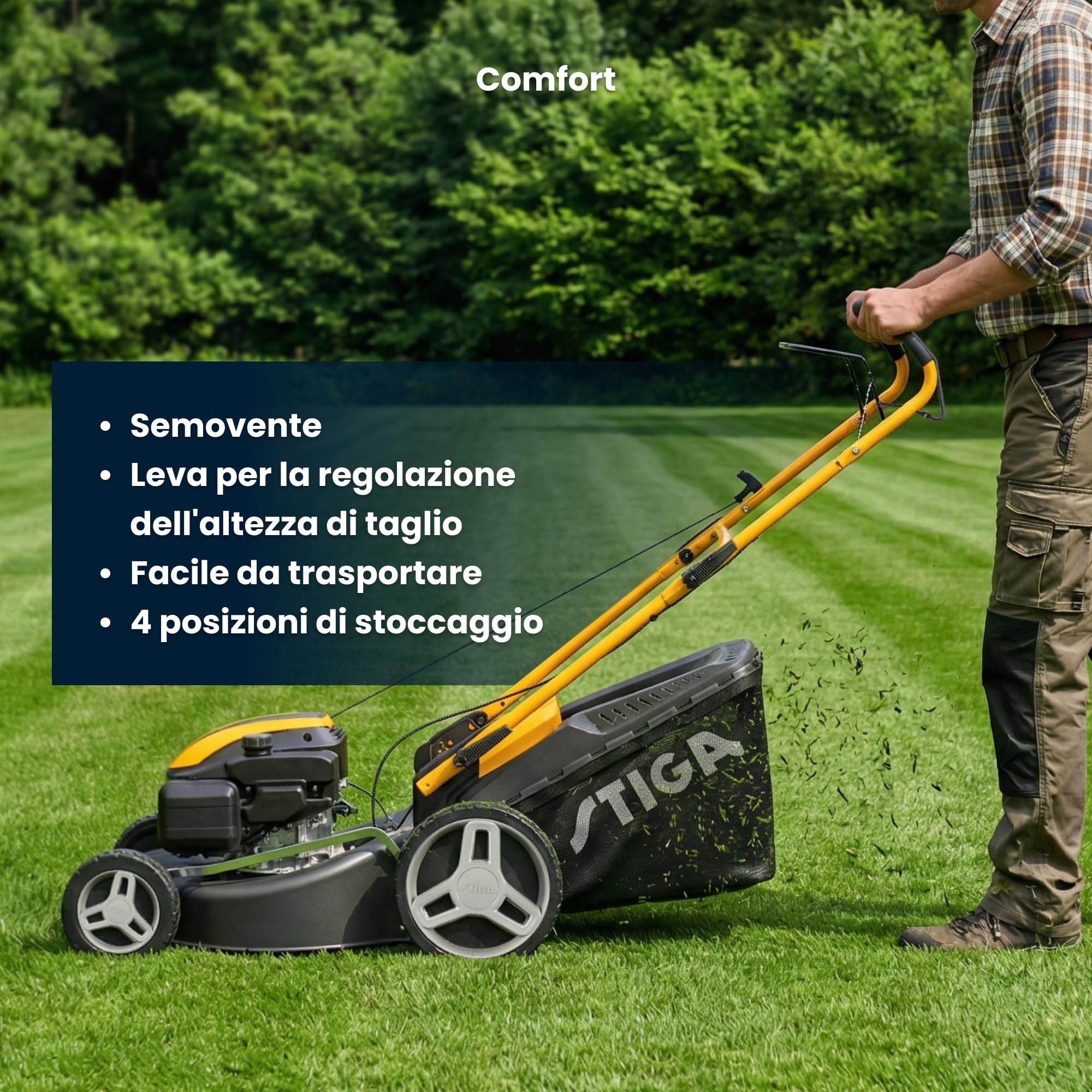 STIGA Combi 48 S samojezdna kosiarka spalinowa, stal 46 cm, silnik 139 cm³, kosz do trawy 60 l, system koszenia 3 w 1, w zestawie