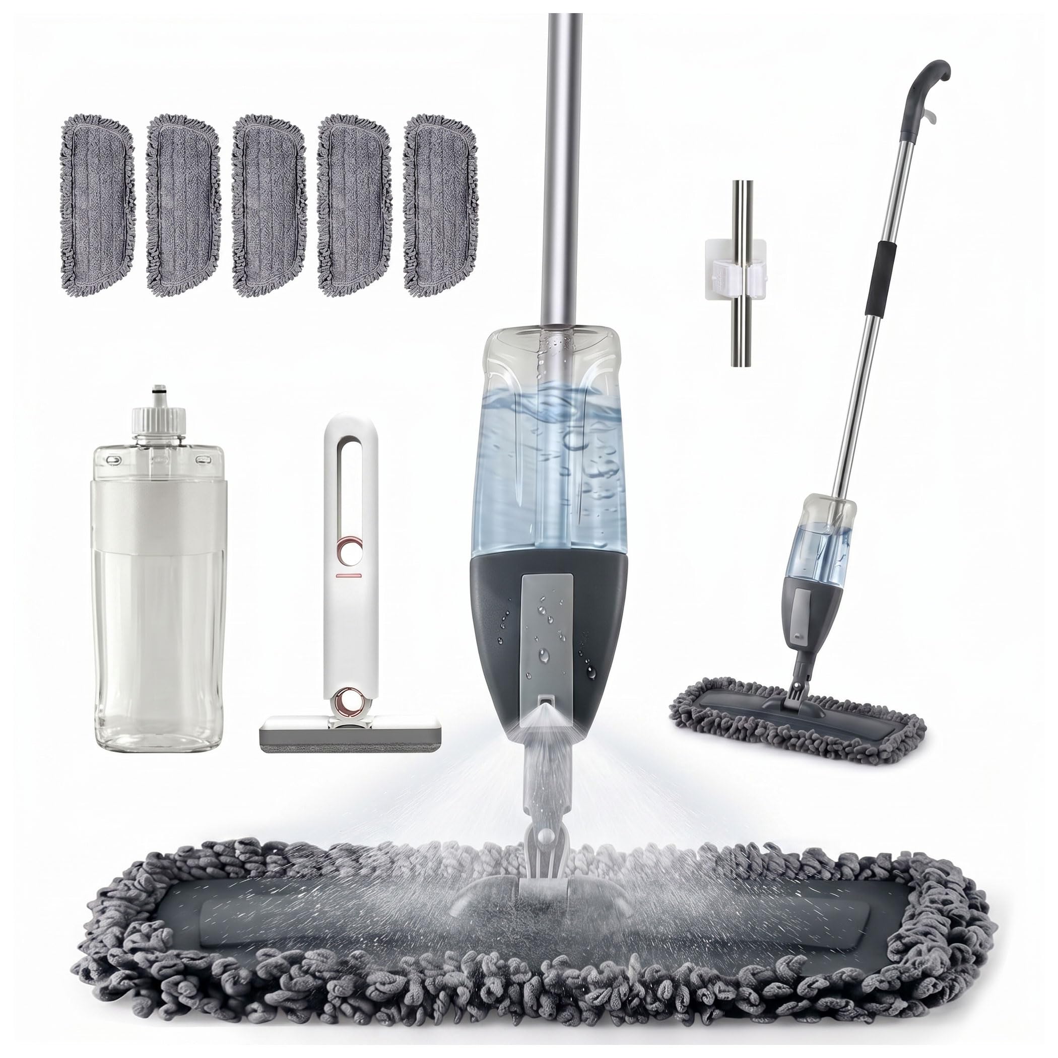 Floor Spray Mop Dry Wet Mop Kitchen Floor Cleaning 360° Swivel Head Suitable for Cleaning Tile Laminate Hardwood Ceramic with 4 Replacement Pads, 650ML Refillable Bottle