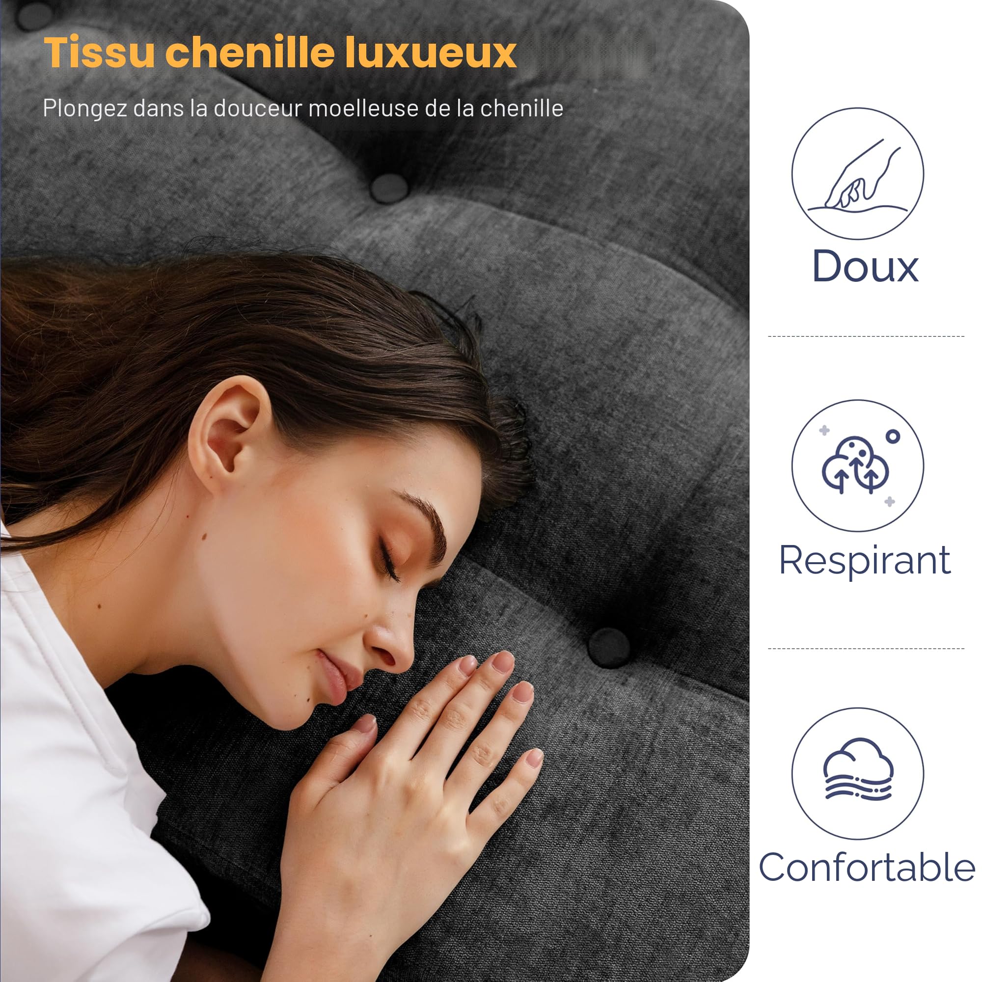 MAXYOYO Matelas Pliant 15 cm Célibataire, Confortable de avec Tissu Chenille, Canapé-Lit de Futon à Trois Fois pour Invité, Topper Sol pour Le Camping.