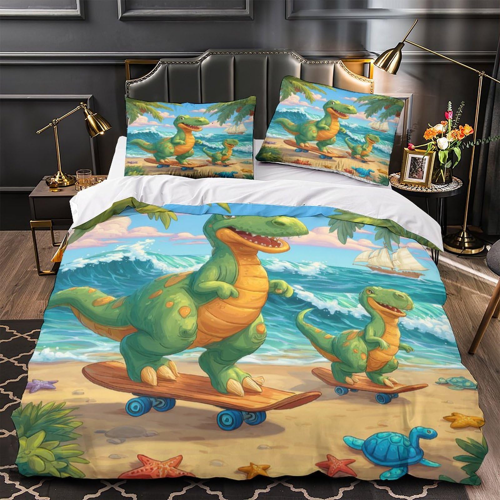 Housse de couette 3D dinosaure parure lit microfibre 135x200