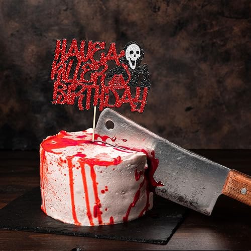Miniatura 6 de Gyufise 1 pieza de decoración de pastel de cumpleaños con purpurina montada de terror clásico de Halloween para temática de terror sangriento