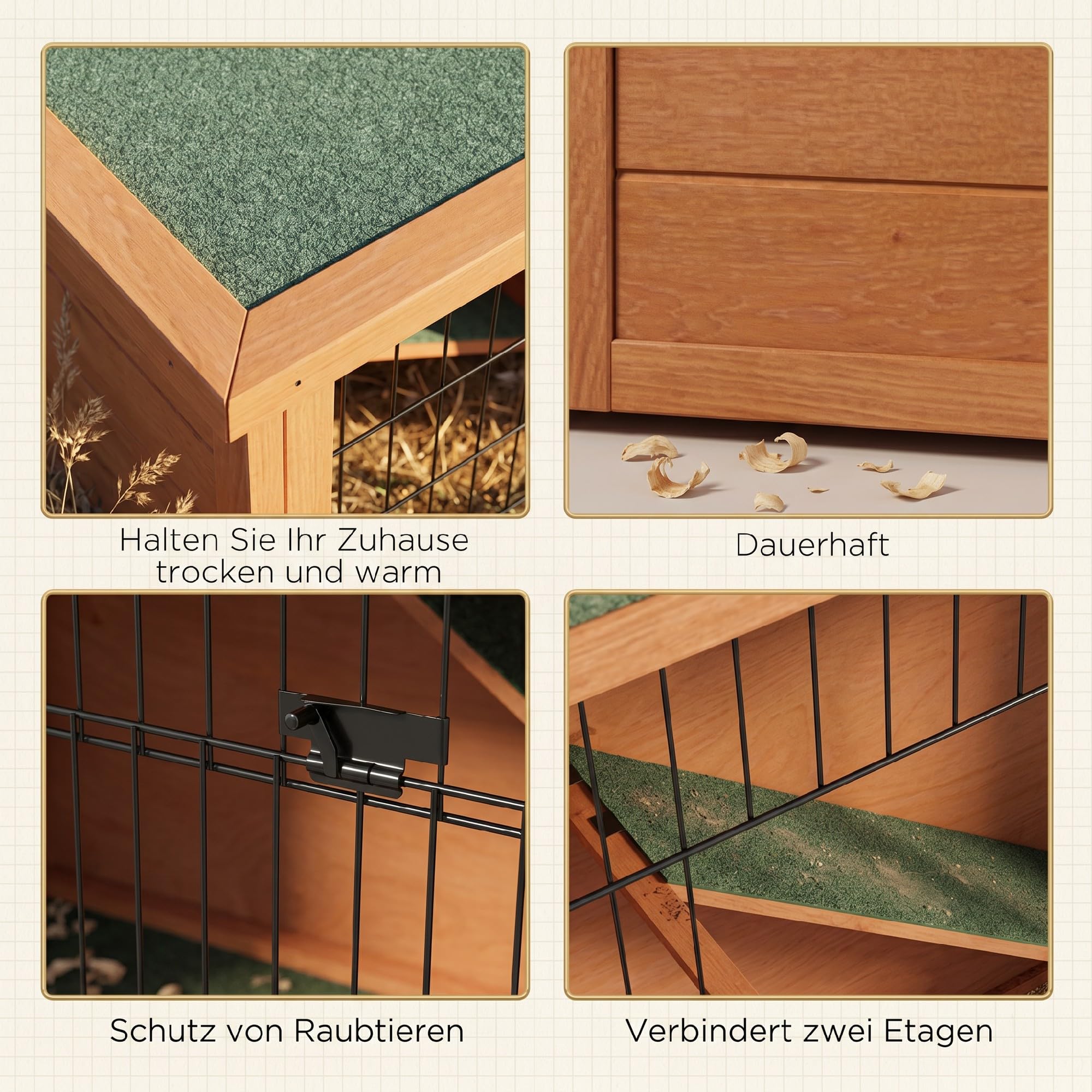 PawHut Hasenstall 2 Etagen aus Holz 123 x 63 x 112 cm Bitumendach Orange | Kaninchenstall, Rampe, Türen, Freilaufgehege, Stahlgitter Kleintierkäfig, für 2 Kaninchen, Outdoor