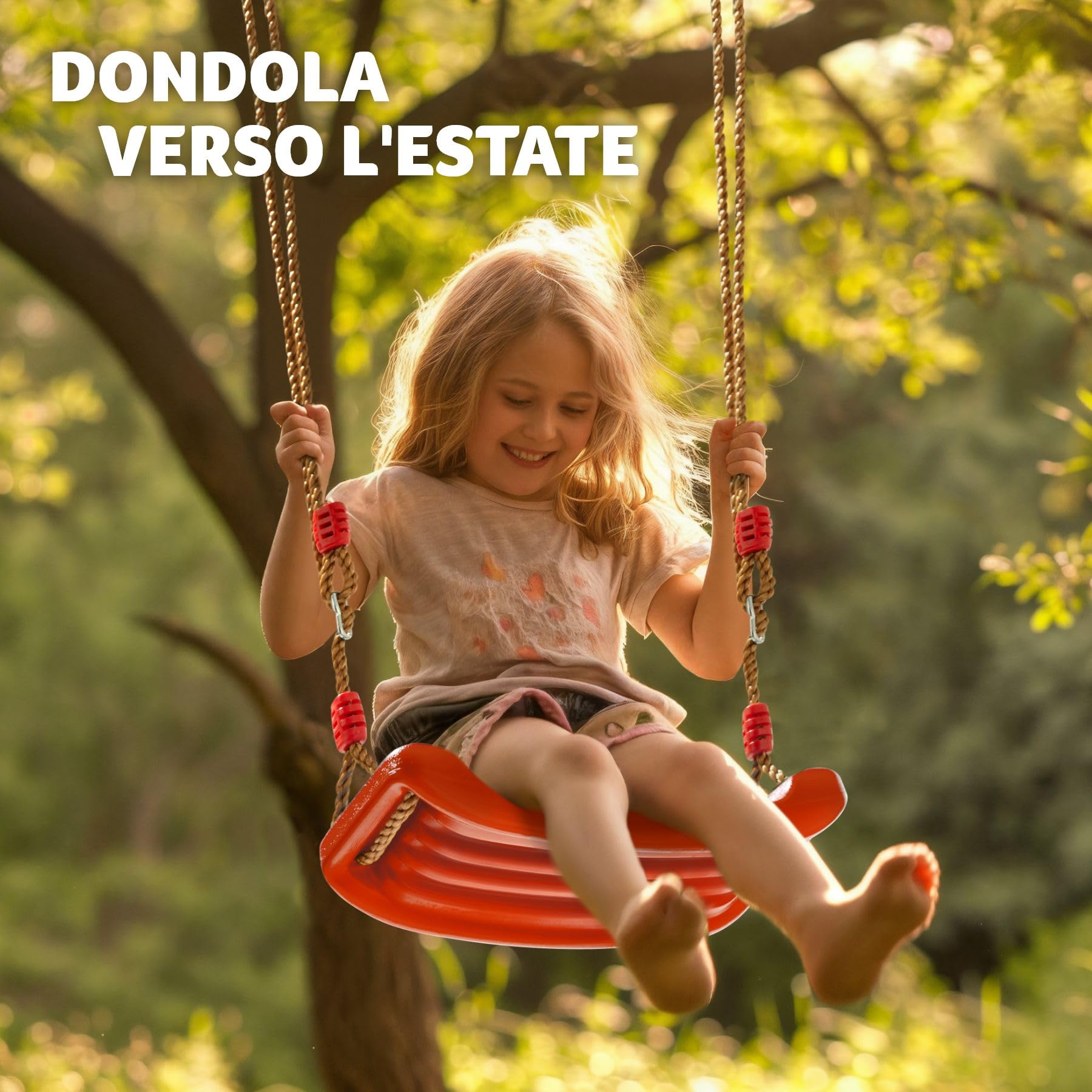 tectake® Altalena da Giardino per Bambini, Altalena da Giardino per Adulti, Ergonomica, Antiscivolo, Altalena a Dondolo da Esterno Regolabile in Altezza, Resistente alle Intemperie - Rosso
