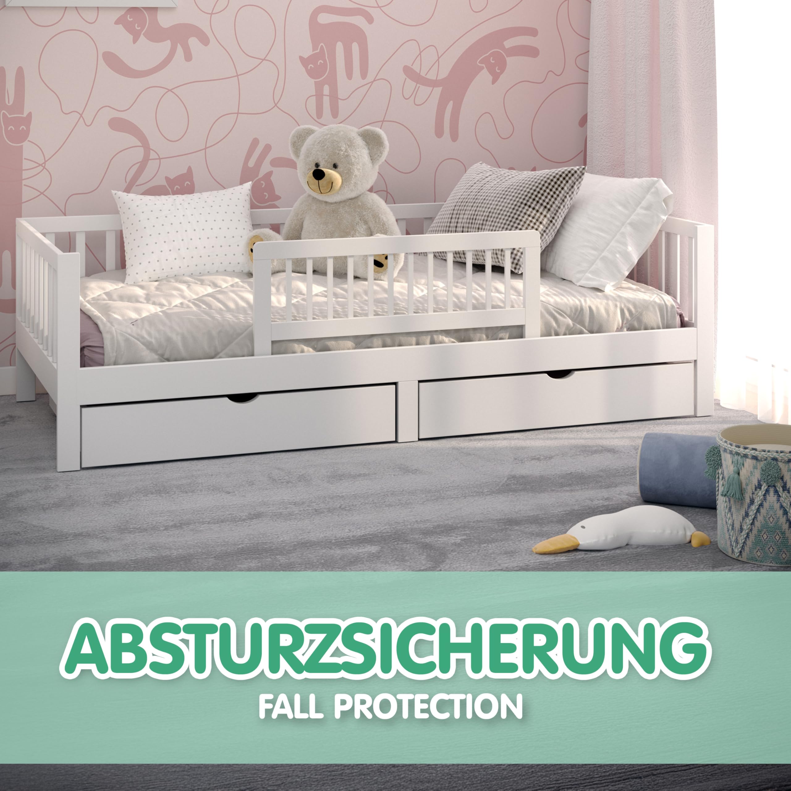 CADANI Kinder Bettgitter 90x40 cm klappbarer Rausfallschutz Massivholz weiß