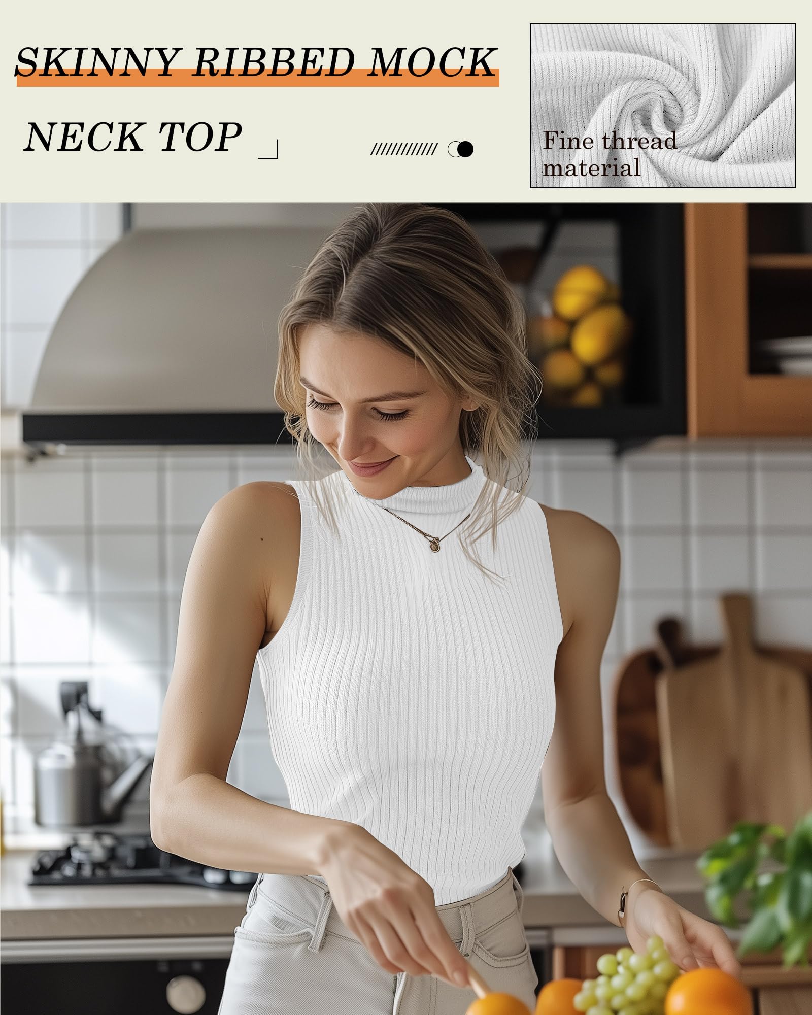 Lot de 3 Hauts sans Manches pour Femme : Cols Montants et Faux Cols, Débardeurs Côtelés Ajustés, T-Shirts Basiques