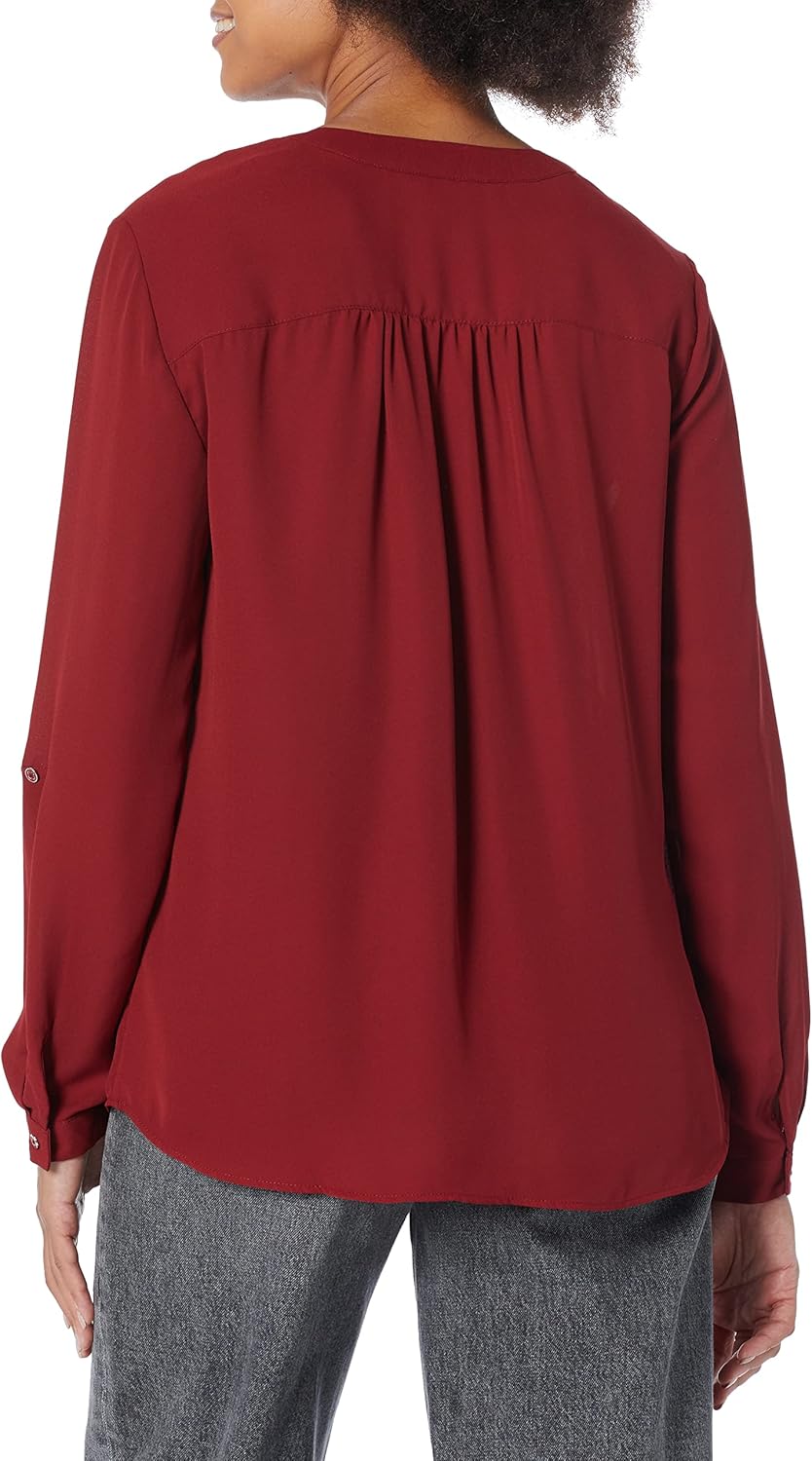 Zac & Rachel Womens Solid Crepe Button Front, Roll Tab Sleeve Blouse - Image 2