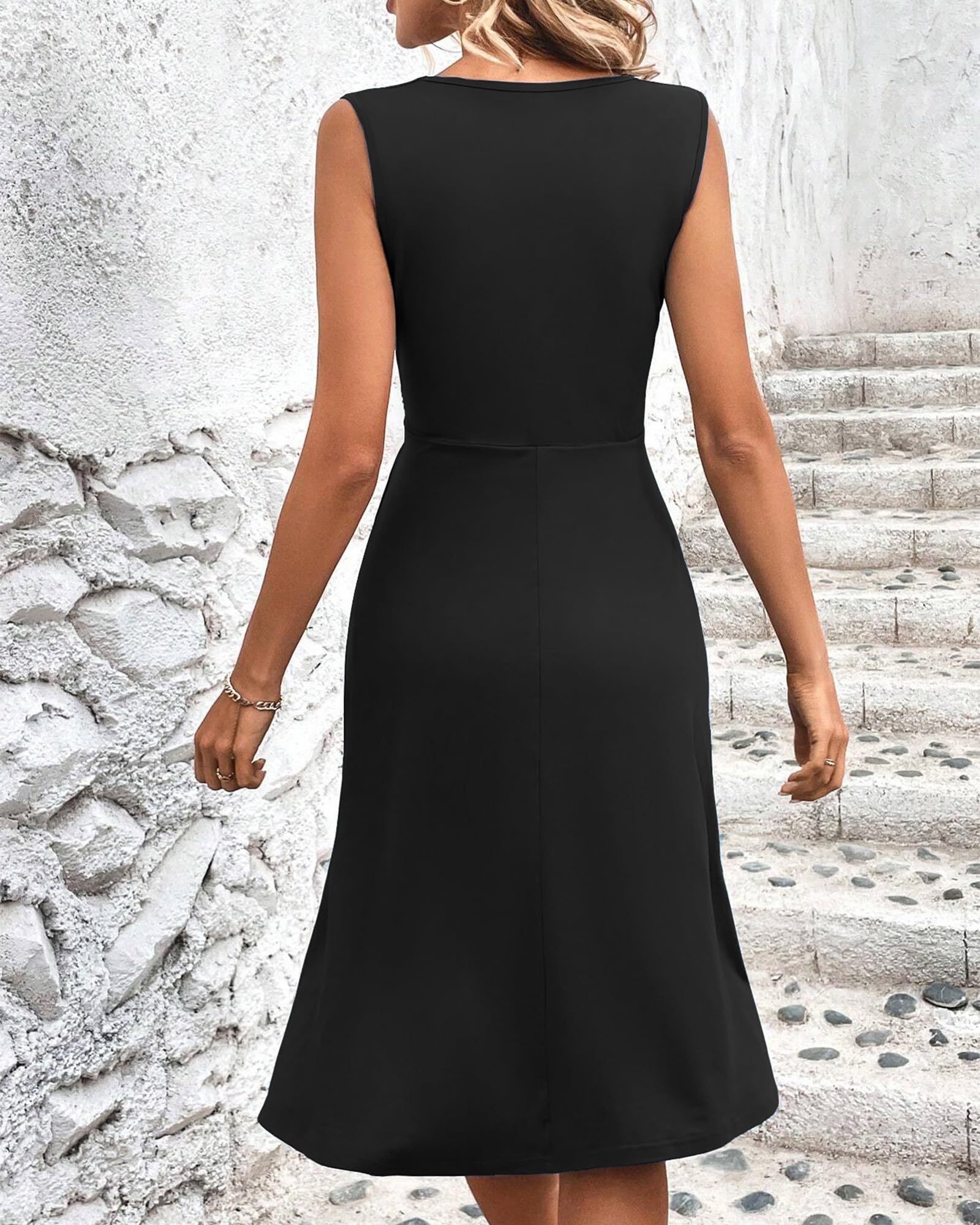 Robe Femme Col en V Robes Manches Elégante A-Line Casual et Chic Dress Été Couleur Unie Mini