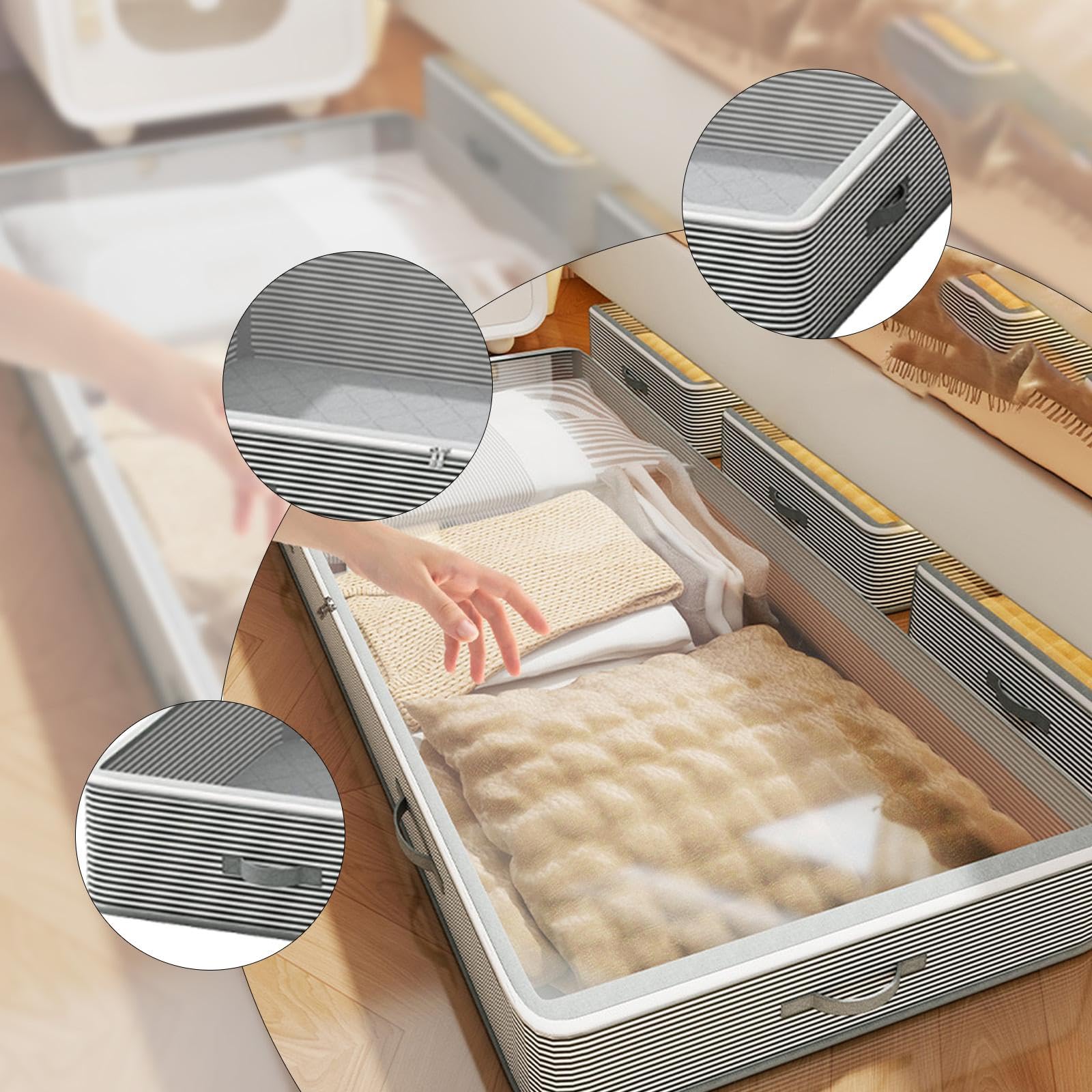 Bothyi under Bed Storage Container Underbed Storage Bag 55L Zipper Closet Organizer Low Profile for Comforter Quilts Bedding Blanket, 1 Piece