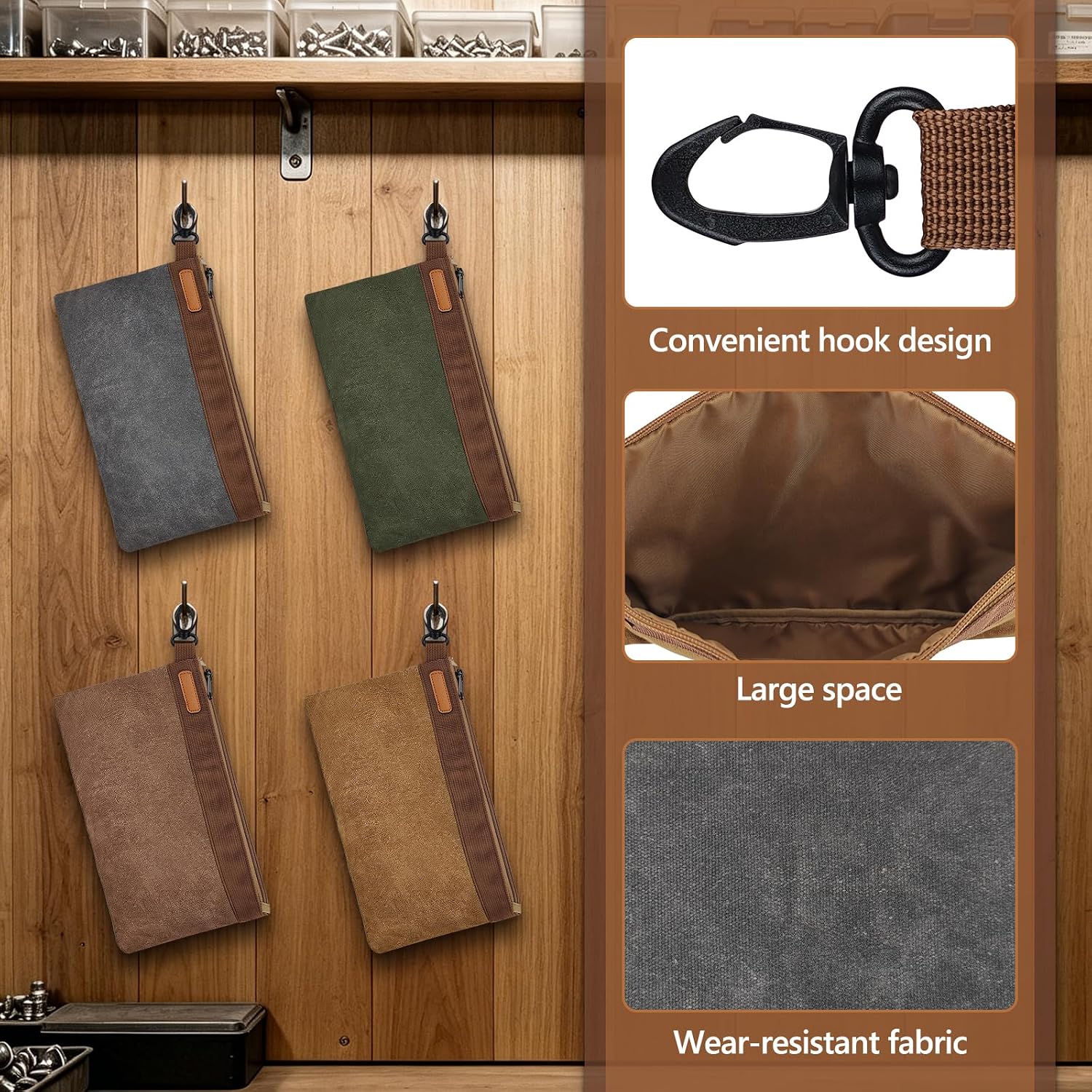 Waxed Canvas Tool Pouches Set,12 Inch Heavy Duty Tool Bags with Zipper,Waterproof Utility Tool Pouch for Tool Organizers and Storage(4 Pack)