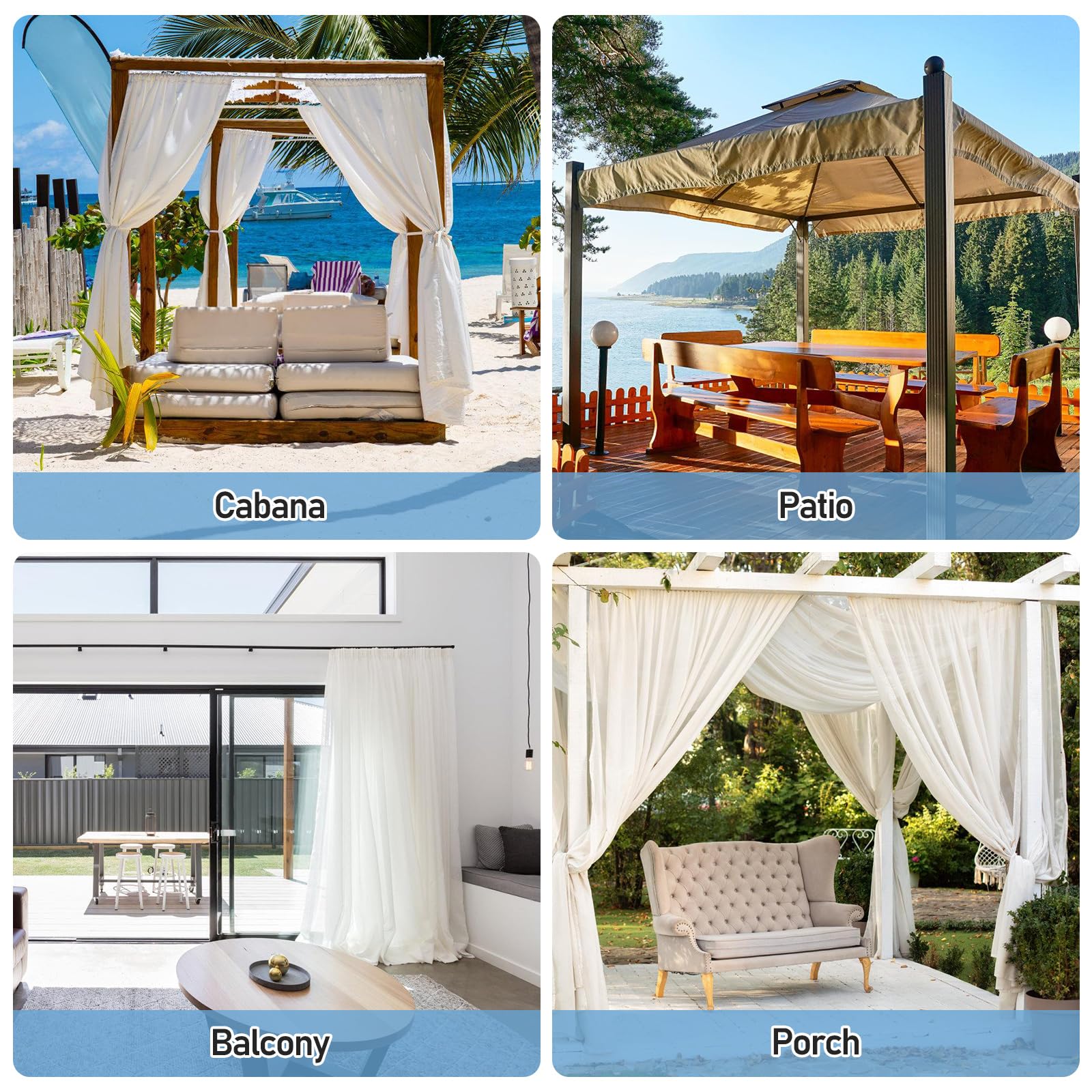 2pcs Rideaux d'extérieur, Rideau D'extérieur, Rideau Extérieur Imperméable Voilage Résistant Aux Intempéries pour Balcon, Terrasse, Porche, Pergola, Belvédère(134 * 210cm, Blanc)
